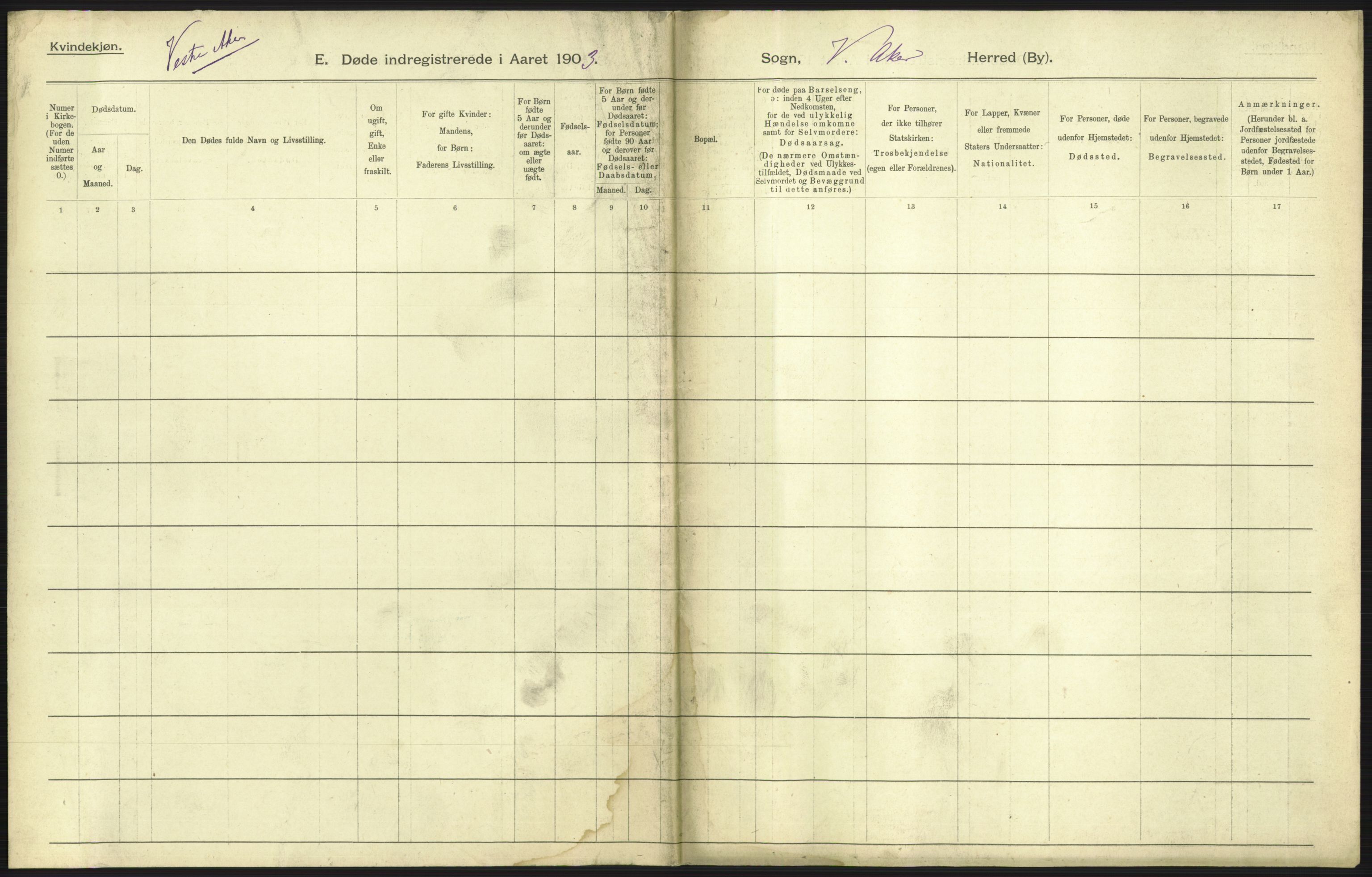 Statistisk sentralbyrå, Sosiodemografiske emner, Befolkning, AV/RA-S-2228/D/Df/Dfa/Dfaa/L0002: Akershus amt: Fødte, gifte, døde, 1903, p. 535