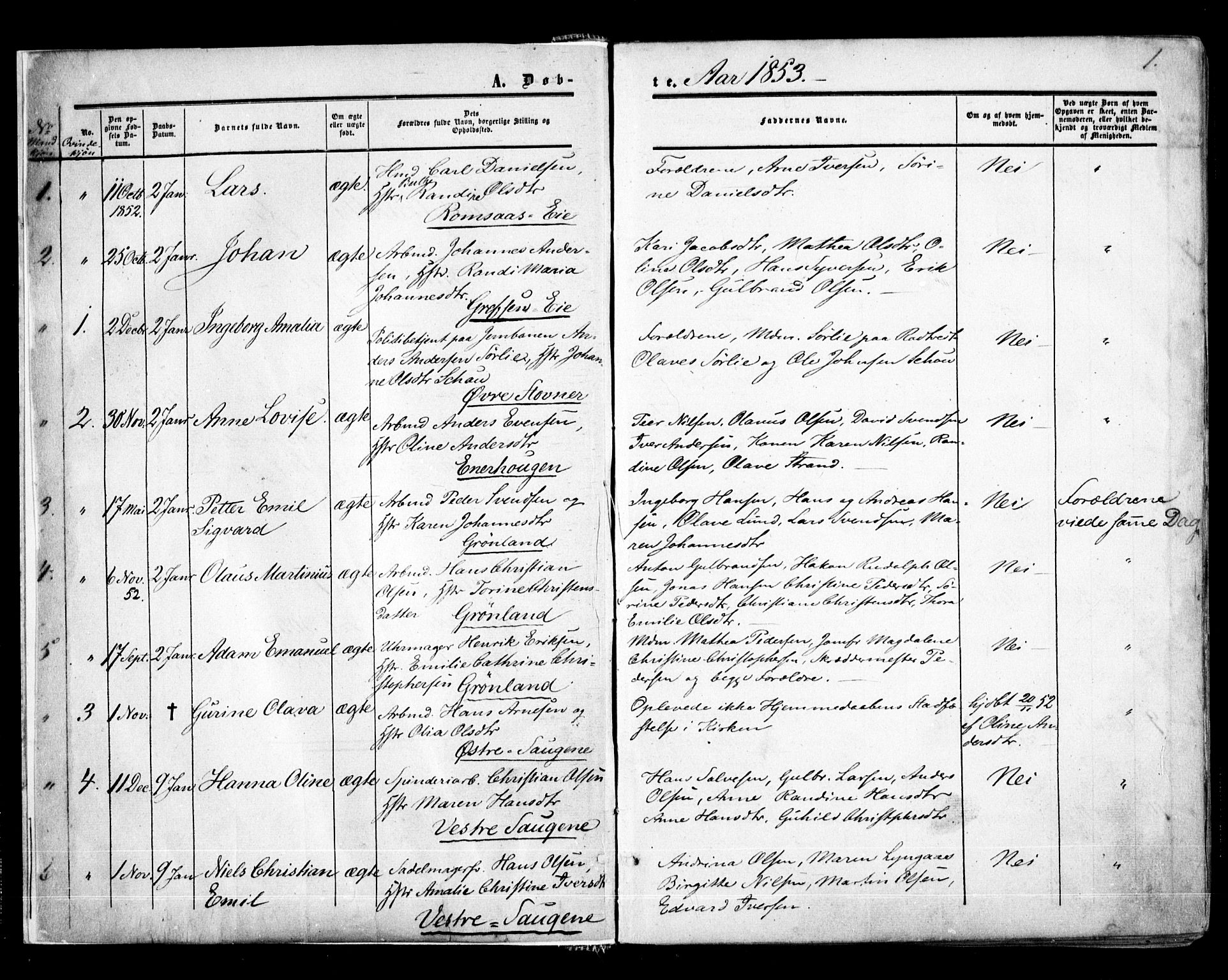 Aker prestekontor kirkebøker, SAO/A-10861/F/L0020: Parish register (official) no. 20, 1853-1857, p. 1