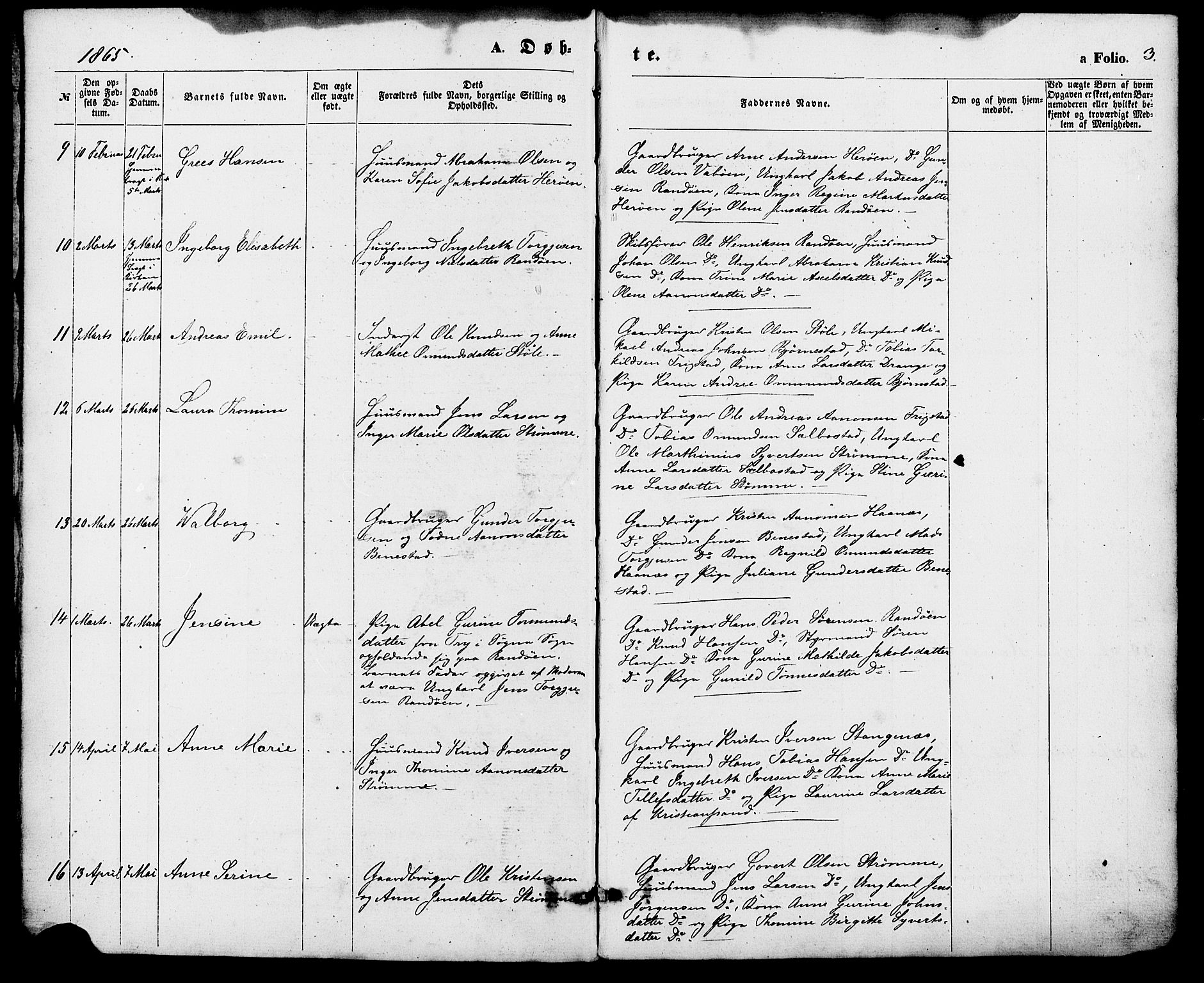 Oddernes sokneprestkontor, SAK/1111-0033/F/Fa/Fab/L0001: Parish register (official) no. A 1, 1865-1884, p. 3