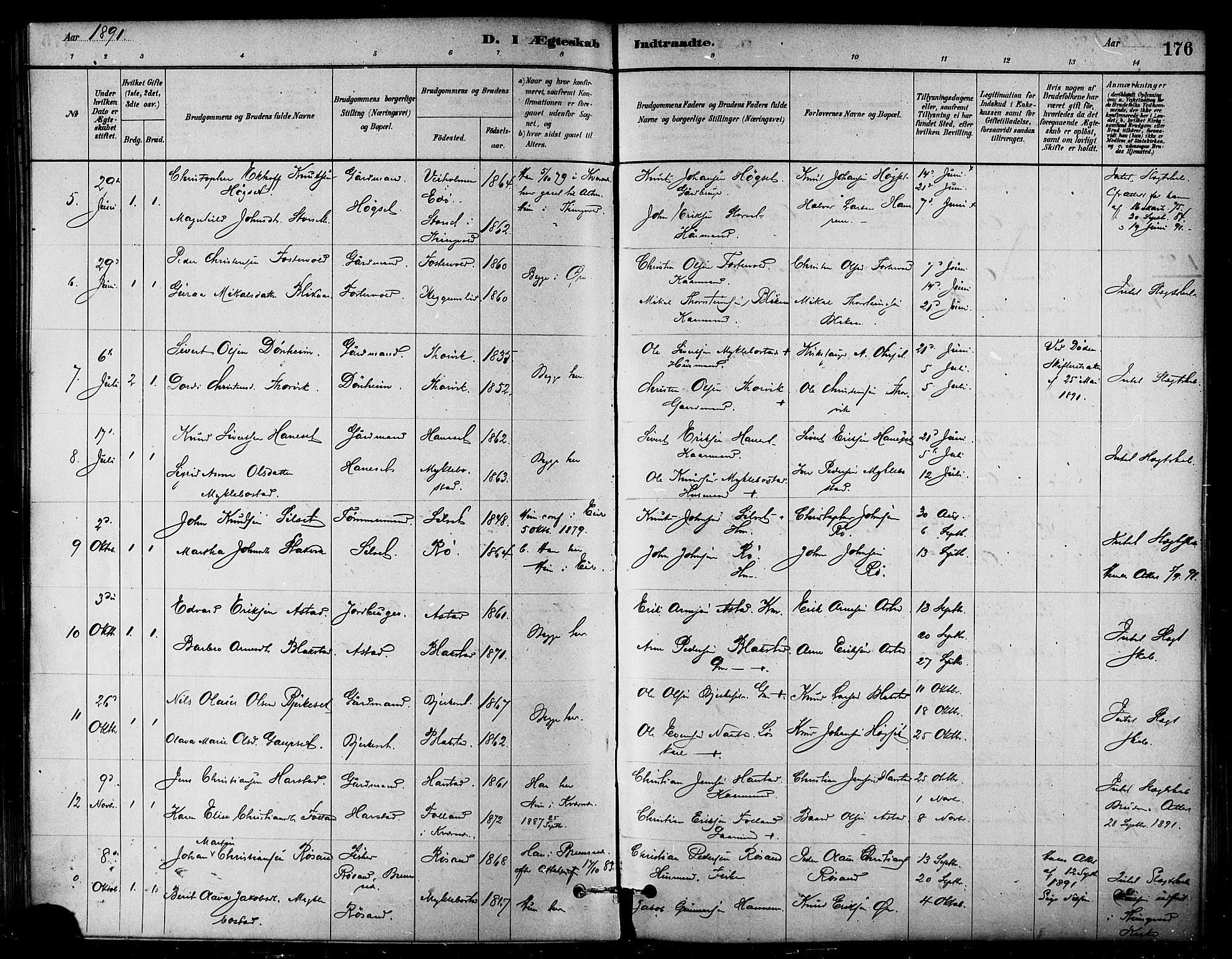 Ministerialprotokoller, klokkerbøker og fødselsregistre - Møre og Romsdal, AV/SAT-A-1454/584/L0967: Parish register (official) no. 584A07, 1879-1894, p. 176