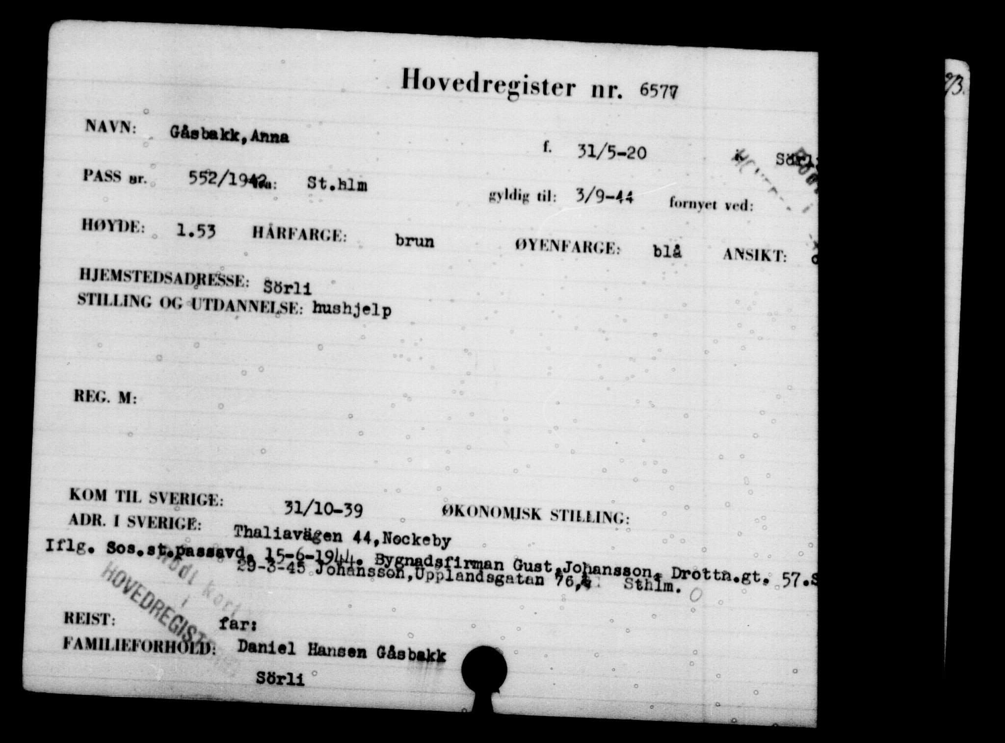 Den Kgl. Norske Legasjons Flyktningskontor, AV/RA-S-6753/V/Va/L0004: Kjesäterkartoteket.  Flyktningenr. 3496-6610, 1940-1945, p. 3642