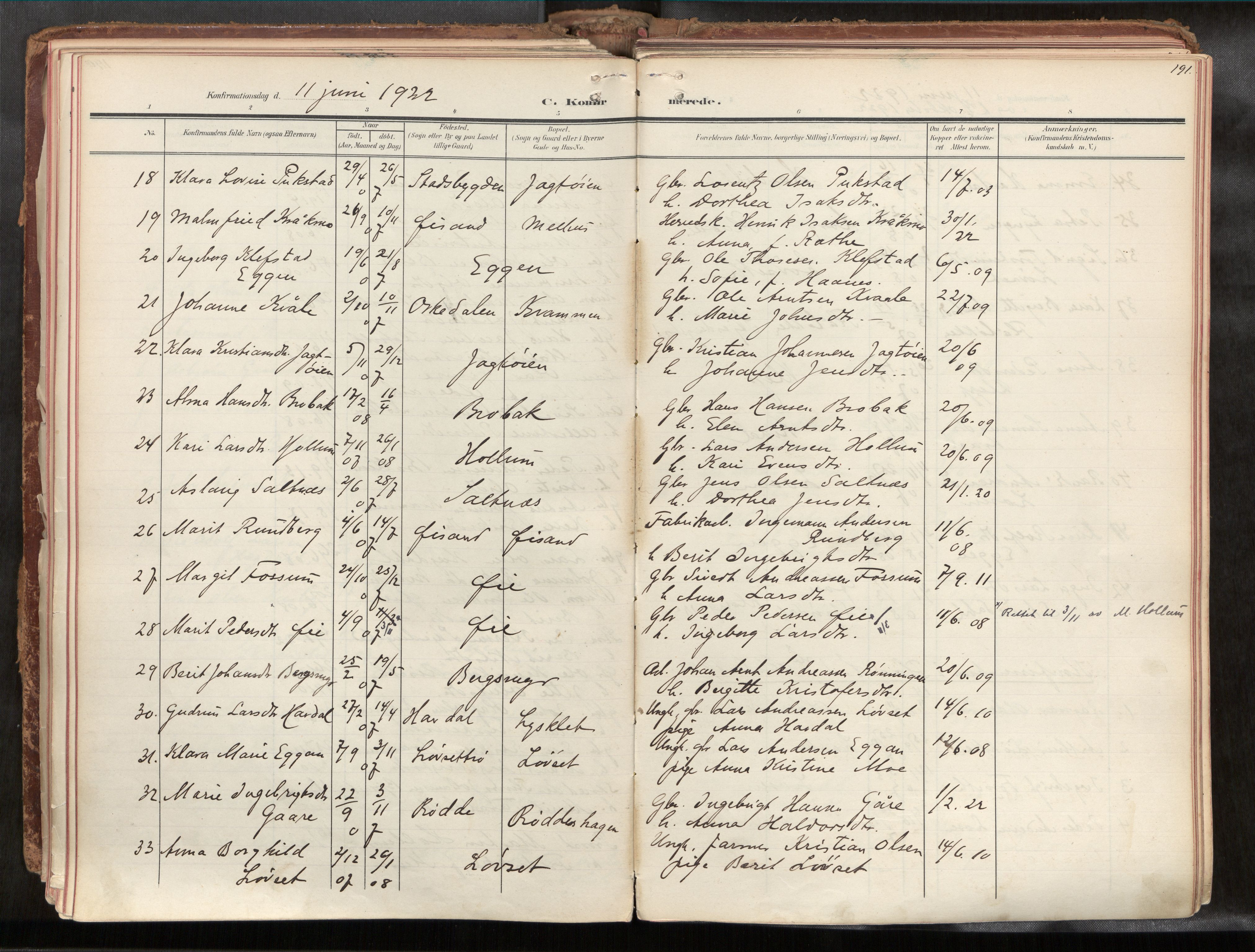 Ministerialprotokoller, klokkerbøker og fødselsregistre - Sør-Trøndelag, AV/SAT-A-1456/691/L1085b: Parish register (official) no. 691A18, 1908-1930, p. 191