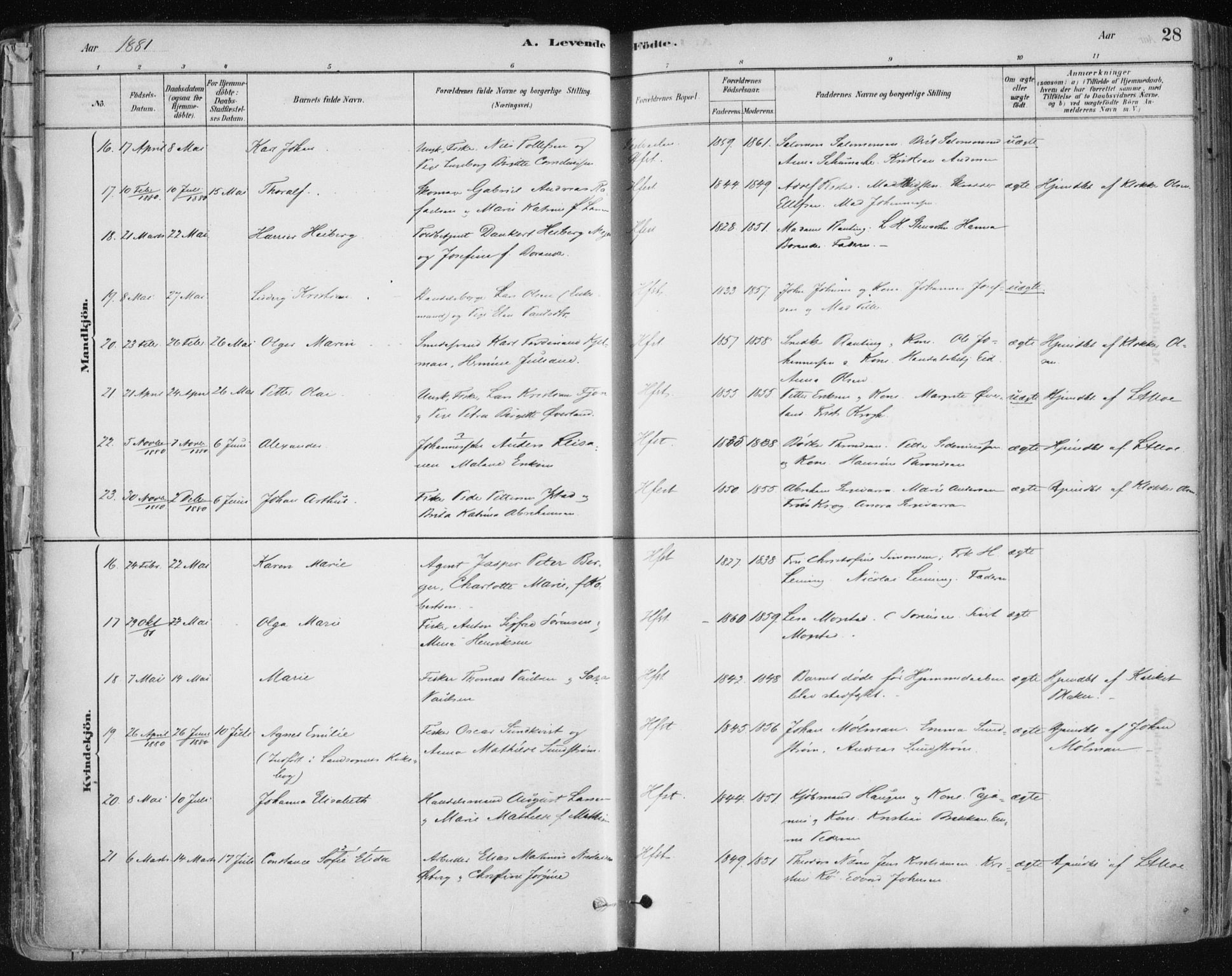 Hammerfest sokneprestkontor, SATØ/S-1347/H/Ha/L0008.kirke: Parish register (official) no. 8, 1878-1889, p. 28