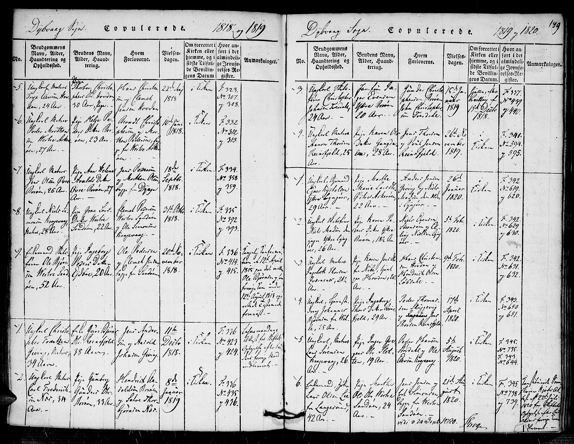 Dypvåg sokneprestkontor, SAK/1111-0007/F/Fa/Faa/L0003: Parish register (official) no. A 3 /1, 1817-1824, p. 189