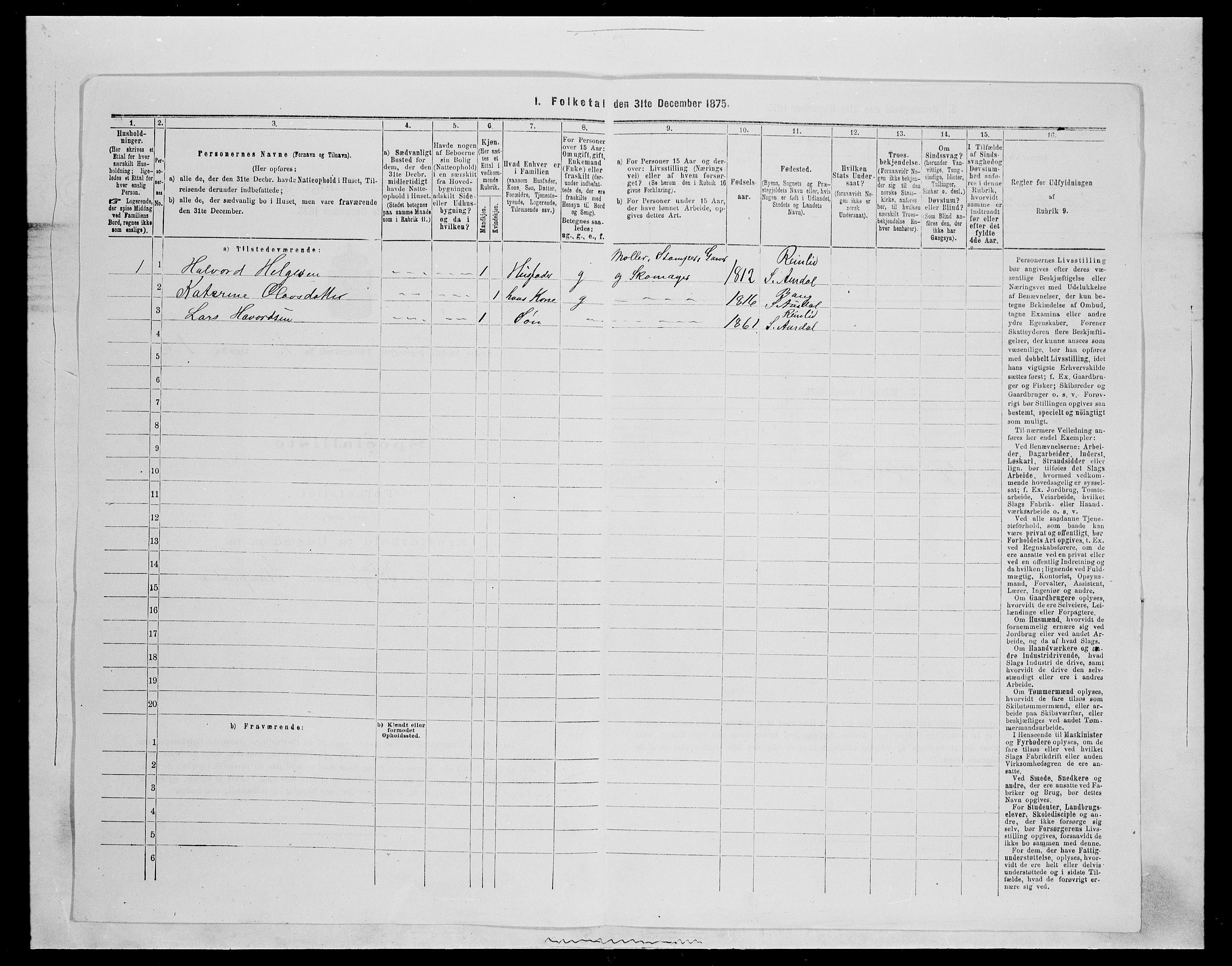 SAH, 1875 census for 0540P Sør-Aurdal, 1875, p. 307