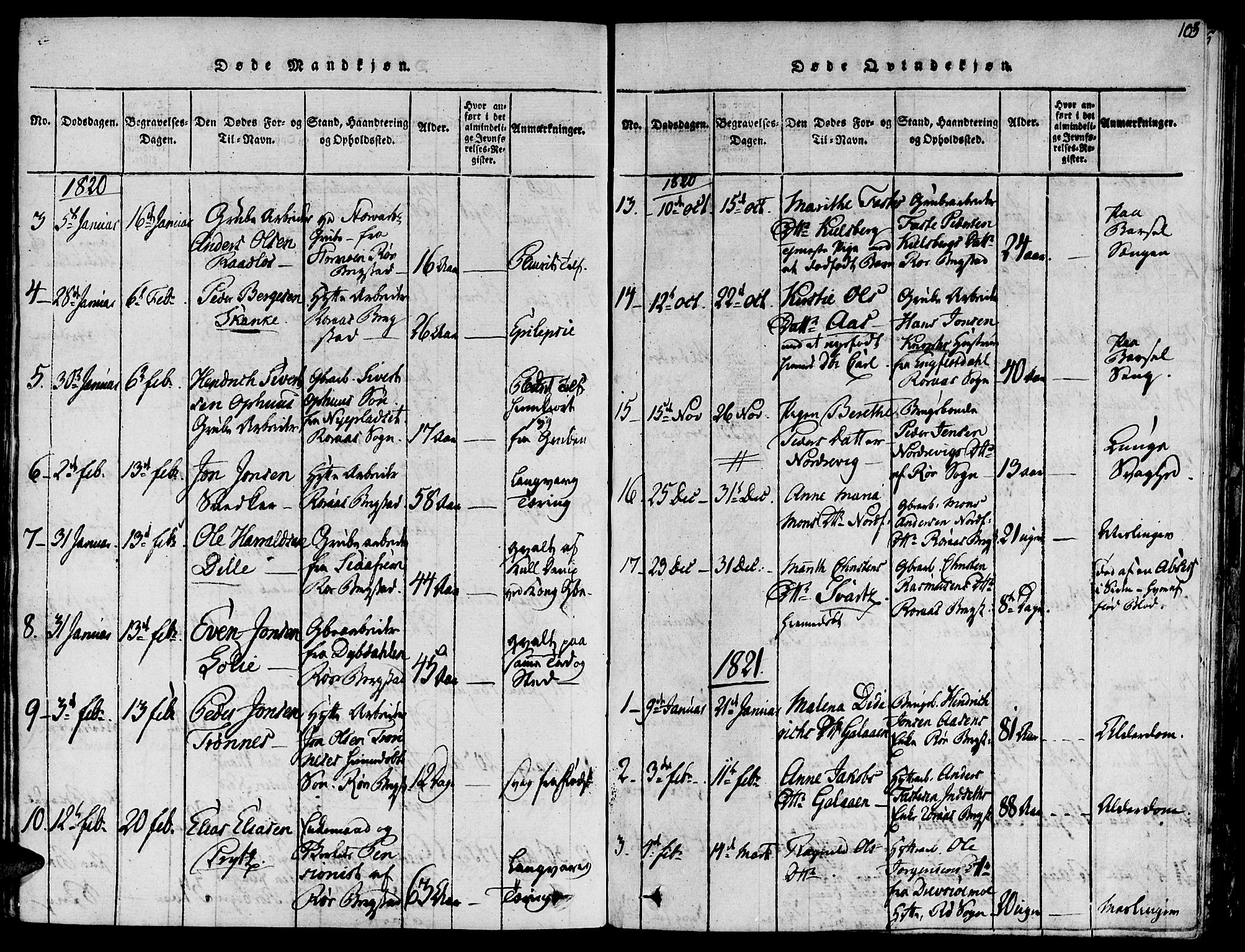 Ministerialprotokoller, klokkerbøker og fødselsregistre - Sør-Trøndelag, SAT/A-1456/681/L0929: Parish register (official) no. 681A07, 1817-1828, p. 103