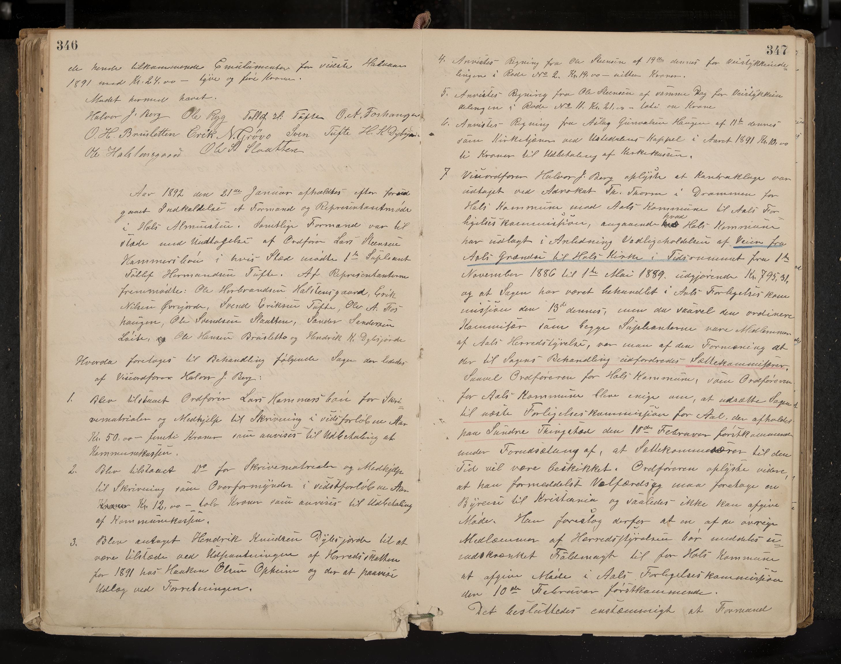 Hol formannskap og sentraladministrasjon, IKAK/0620021-1/A/L0001: Møtebok, 1877-1893, p. 346-347