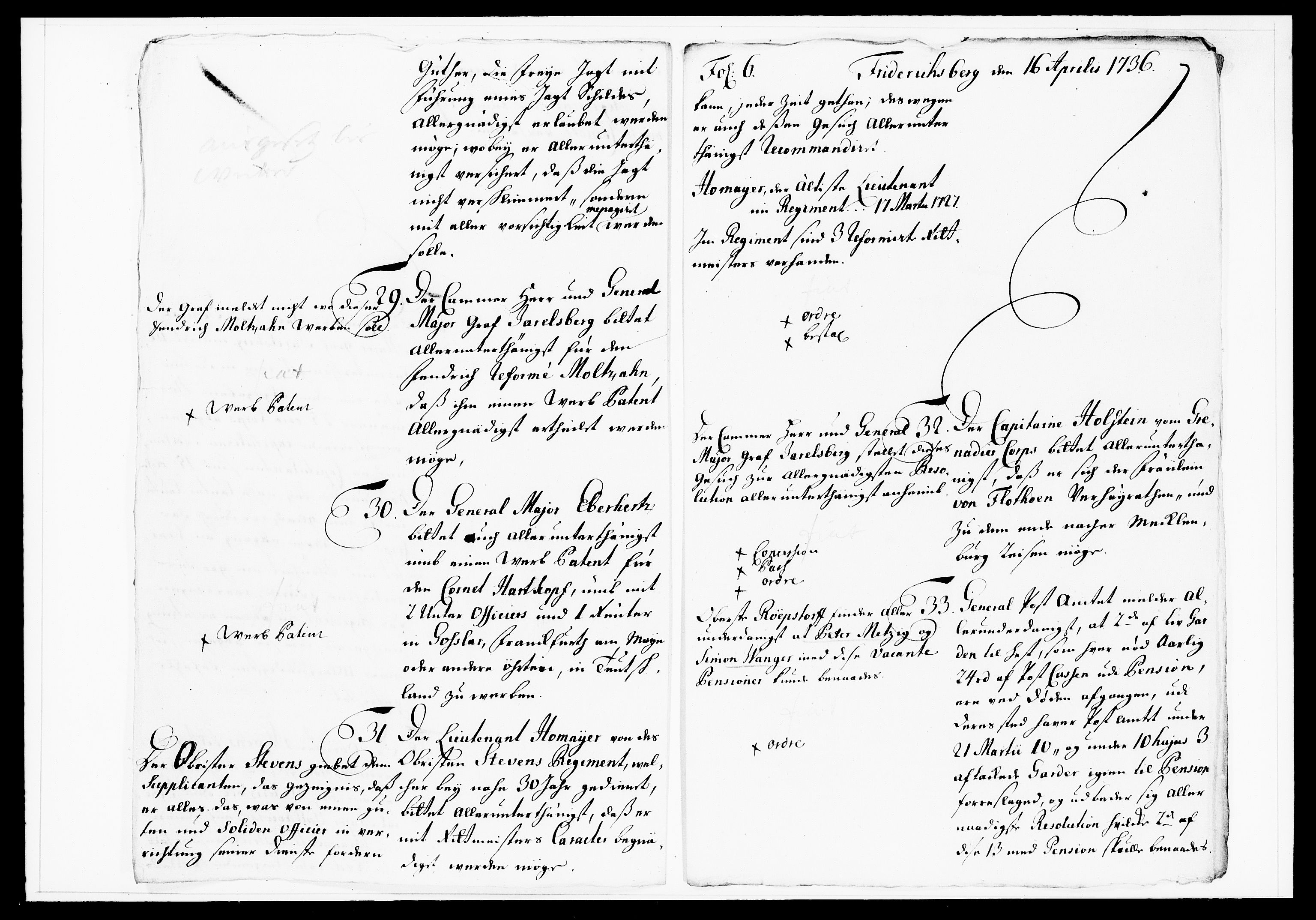 Krigskollegiet, Krigskancelliet, DRA/A-0006/-/1130-1137: Refererede sager, 1736, p. 147
