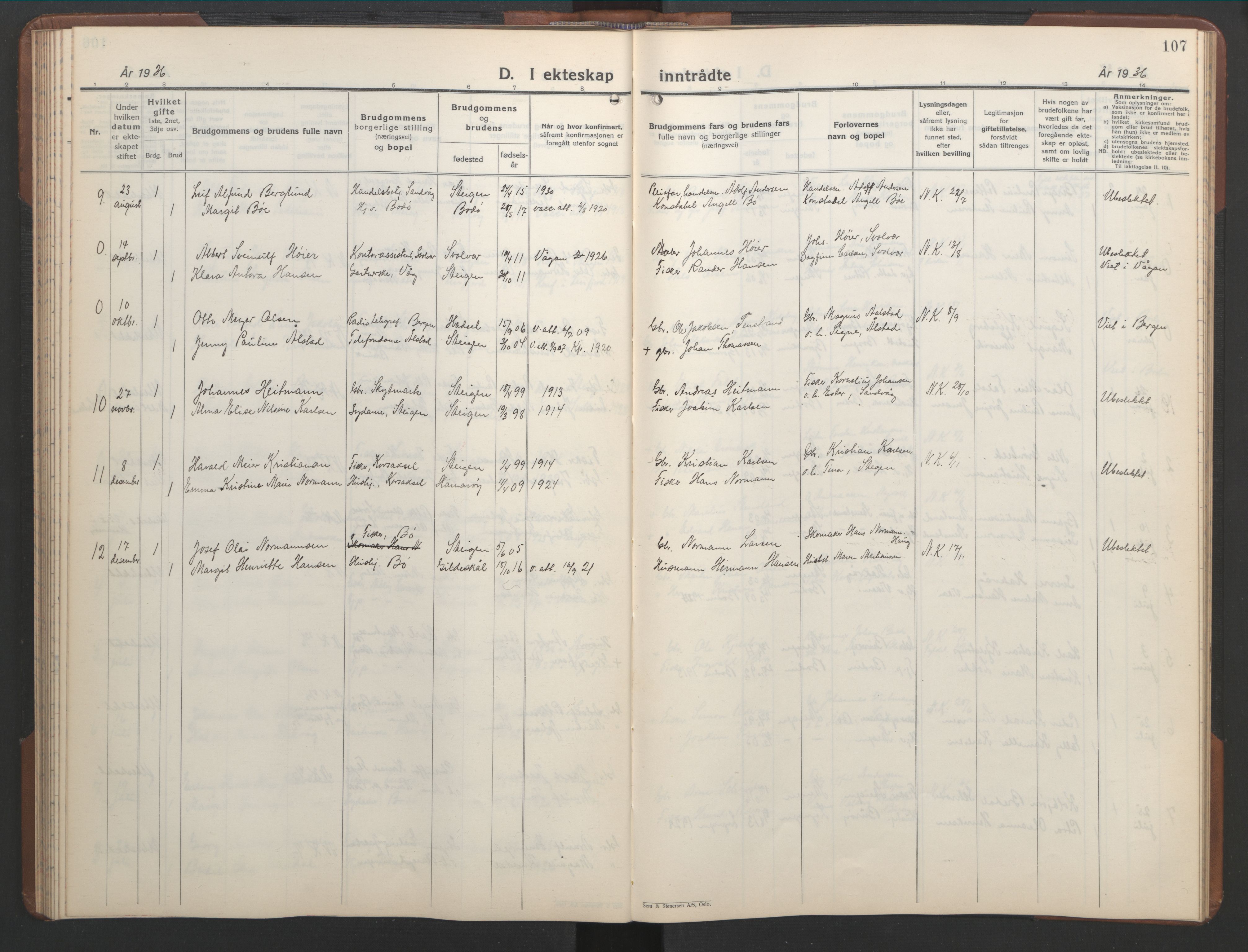 Ministerialprotokoller, klokkerbøker og fødselsregistre - Nordland, AV/SAT-A-1459/855/L0818: Parish register (copy) no. 855C07, 1935-1949, p. 107