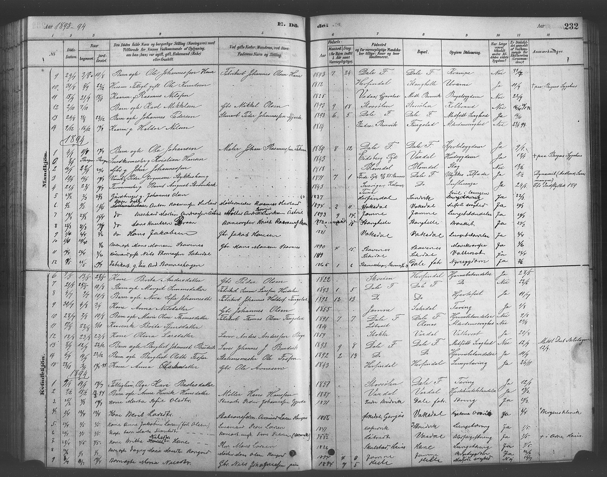 Bruvik Sokneprestembete, SAB/A-74701/H/Hab: Parish register (copy) no. A 1, 1878-1907, p. 232