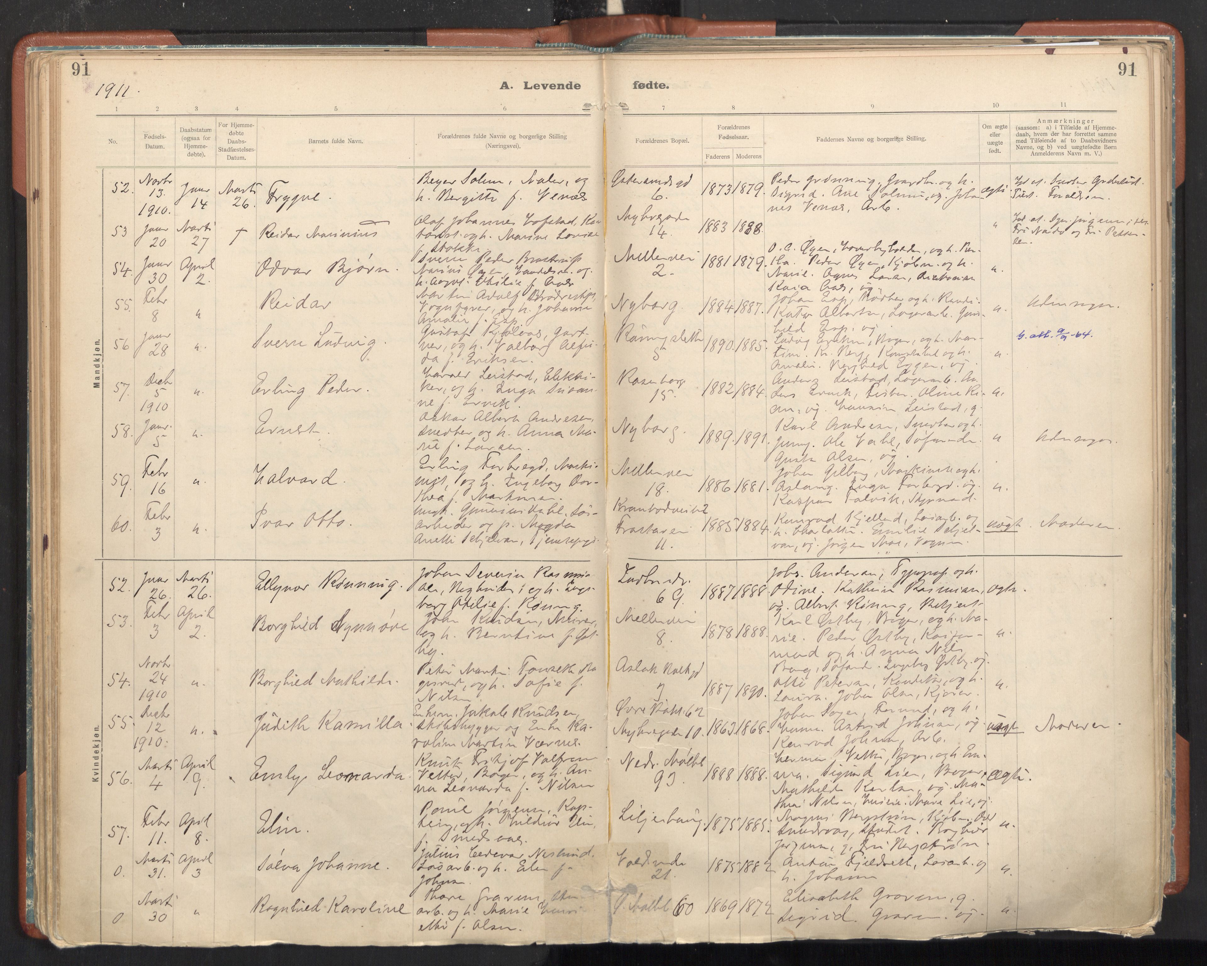 Ministerialprotokoller, klokkerbøker og fødselsregistre - Sør-Trøndelag, SAT/A-1456/605/L0243: Parish register (official) no. 605A05, 1908-1923, p. 91