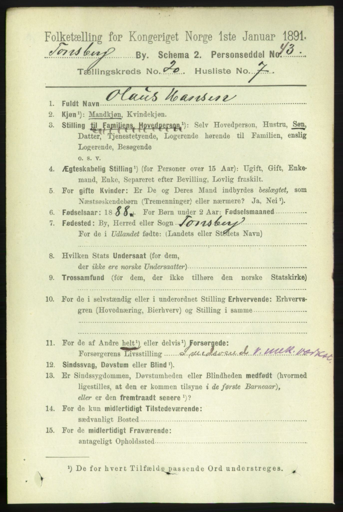 RA, 1891 census for 0705 Tønsberg, 1891, p. 5517