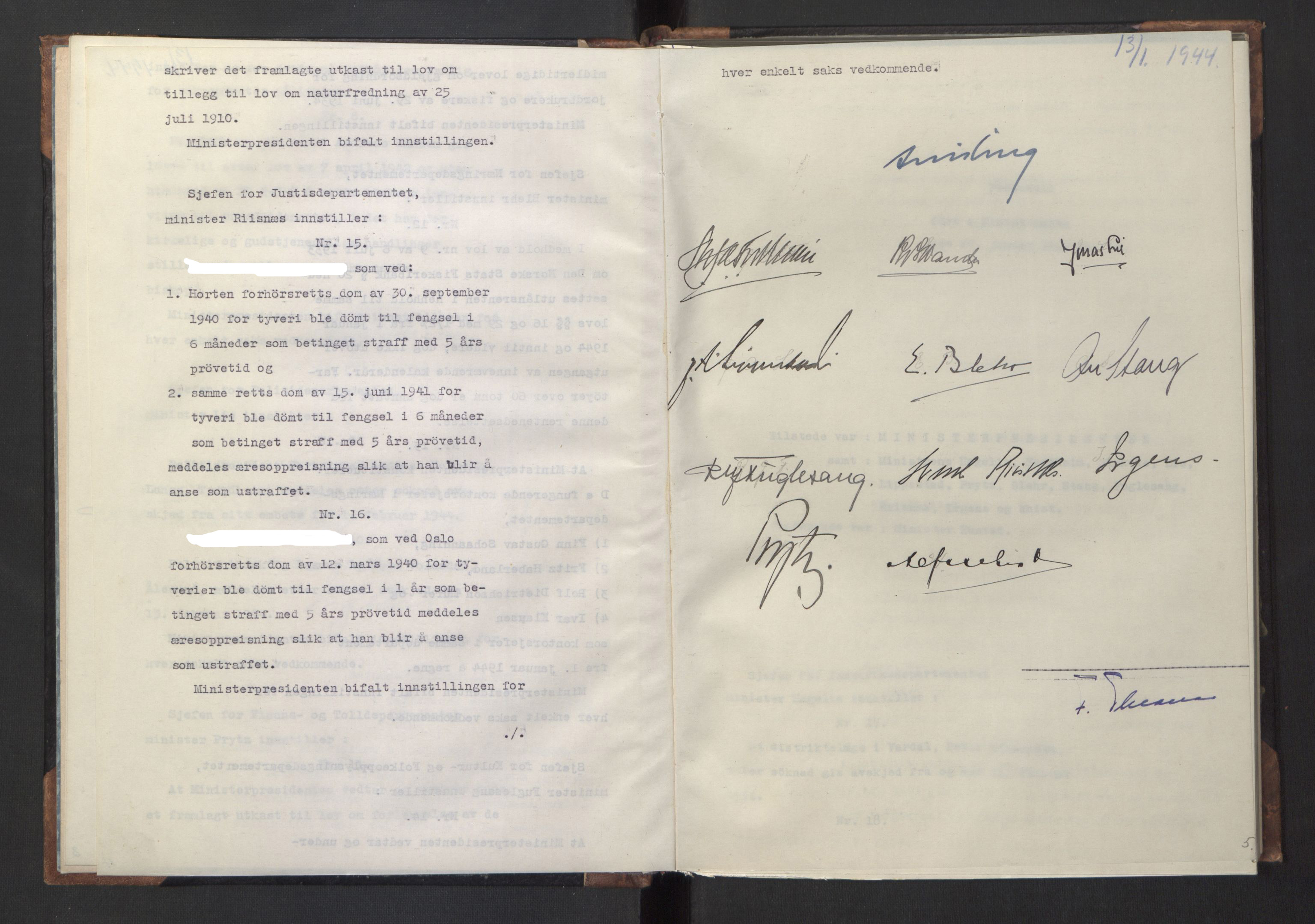 NS-administrasjonen 1940-1945 (Statsrådsekretariatet, de kommisariske statsråder mm), AV/RA-S-4279/D/Da/L0005: Protokoll fra ministermøter, 1944, p. 7