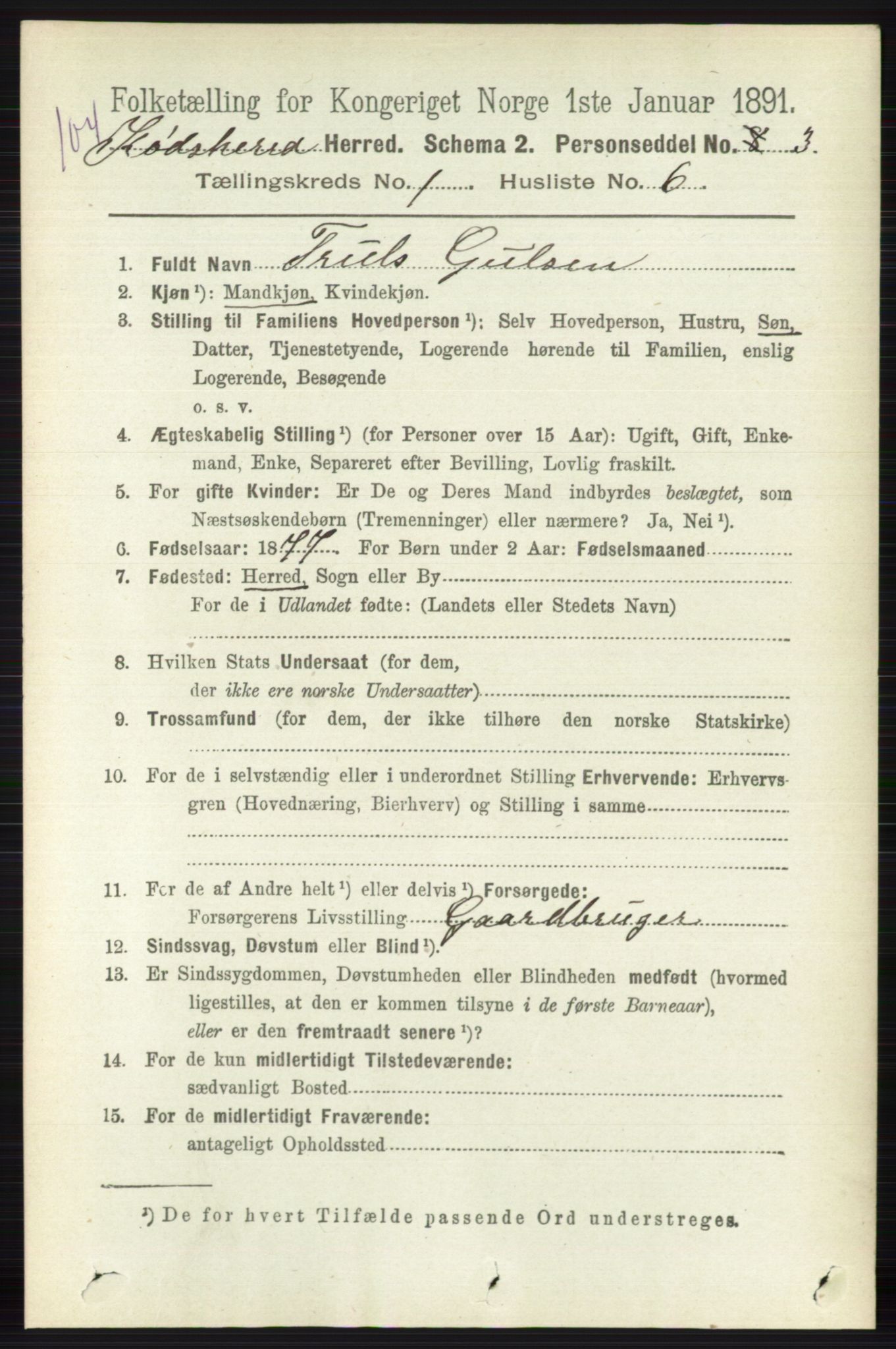 RA, 1891 census for 0621 Sigdal, 1891, p. 5020
