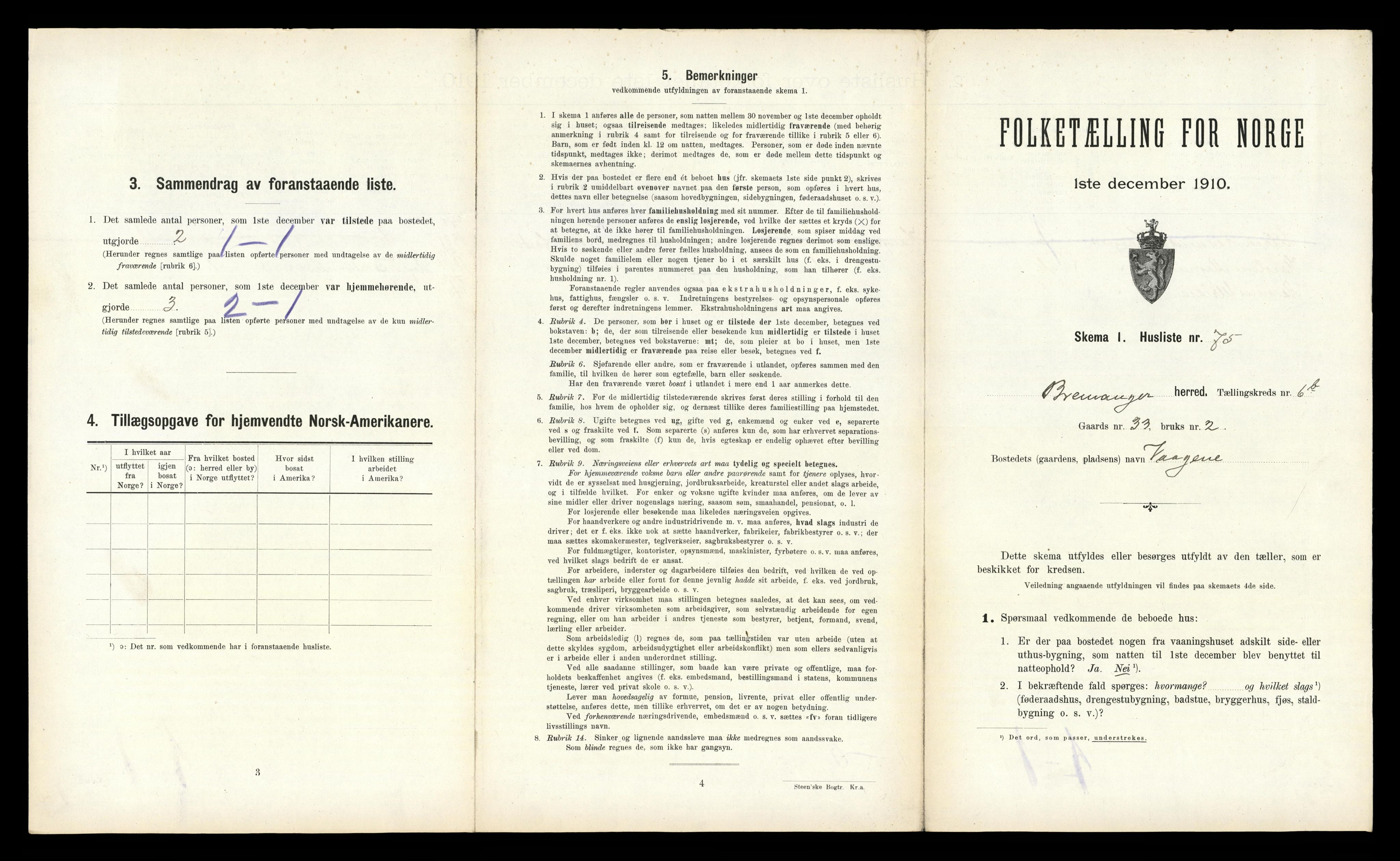 RA, 1910 census for Bremanger, 1910, p. 603
