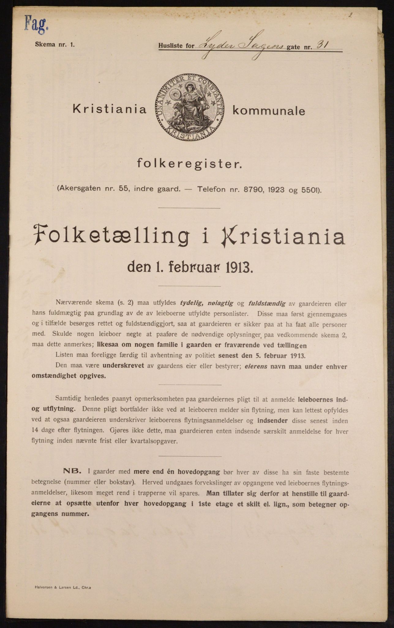 OBA, Municipal Census 1913 for Kristiania, 1913, p. 58340