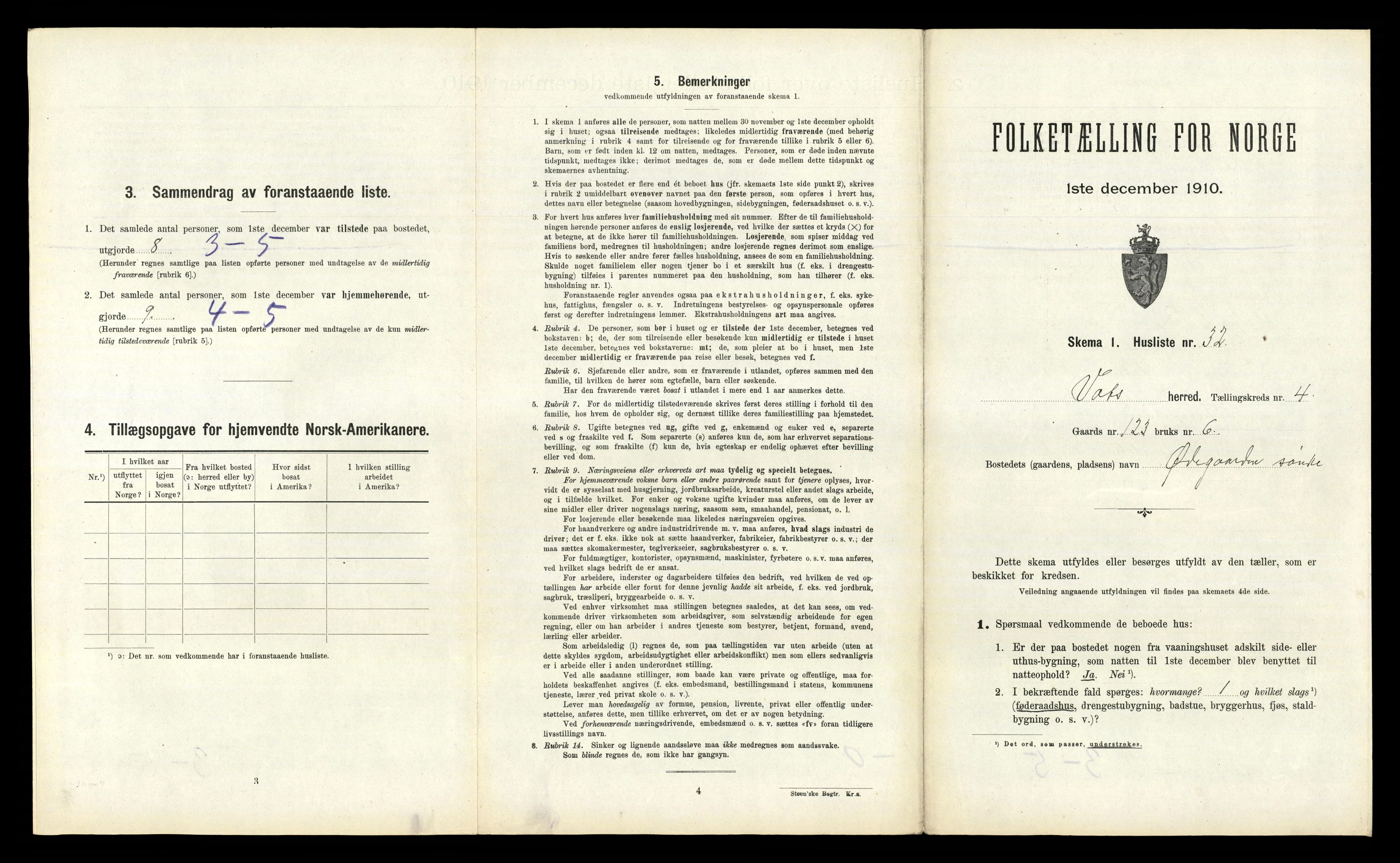 RA, 1910 census for Vats, 1910, p. 280