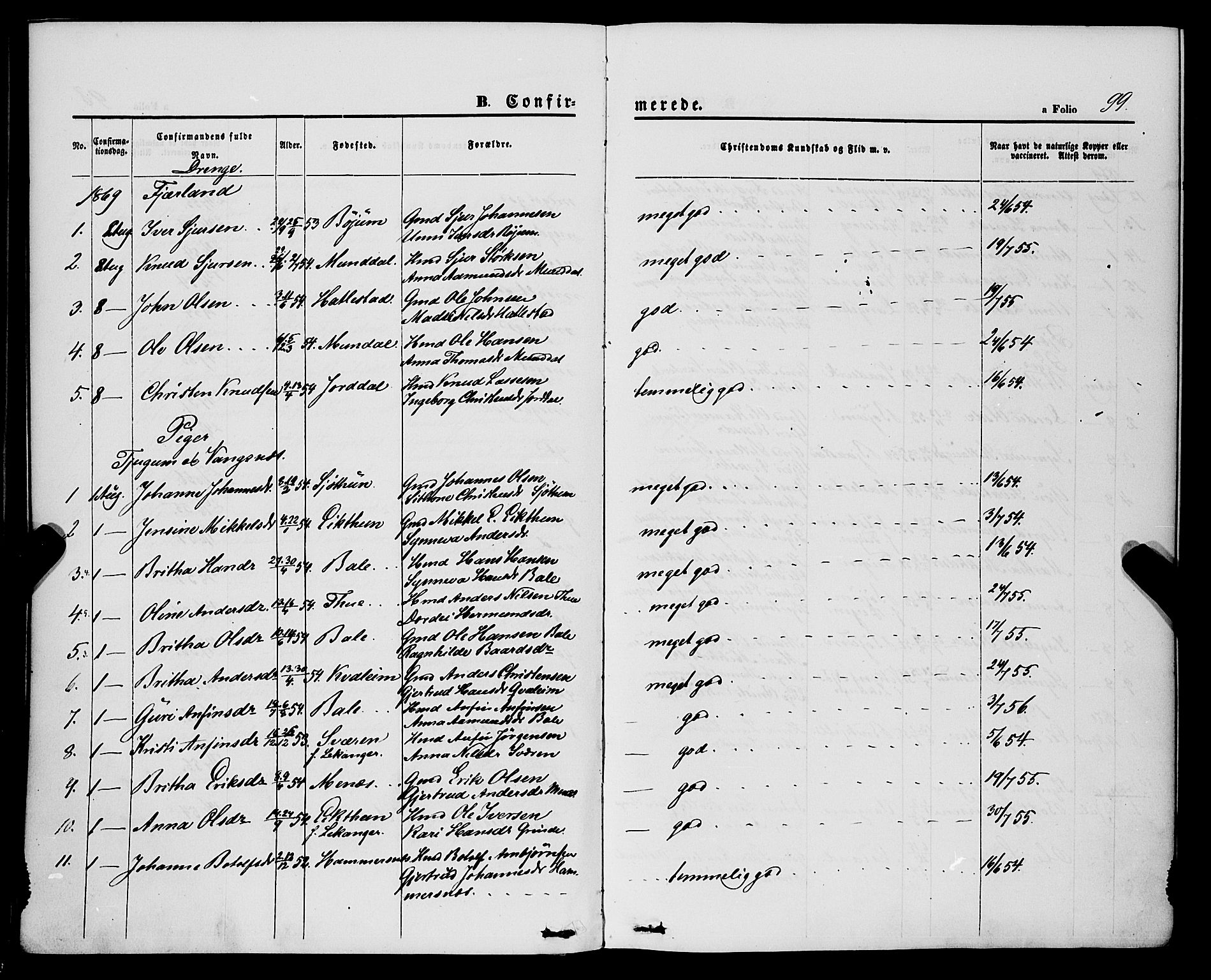 Balestrand sokneprestembete, AV/SAB-A-79601/H/Haa/Haaa/L0003: Parish register (official) no. A 3, 1867-1878, p. 99