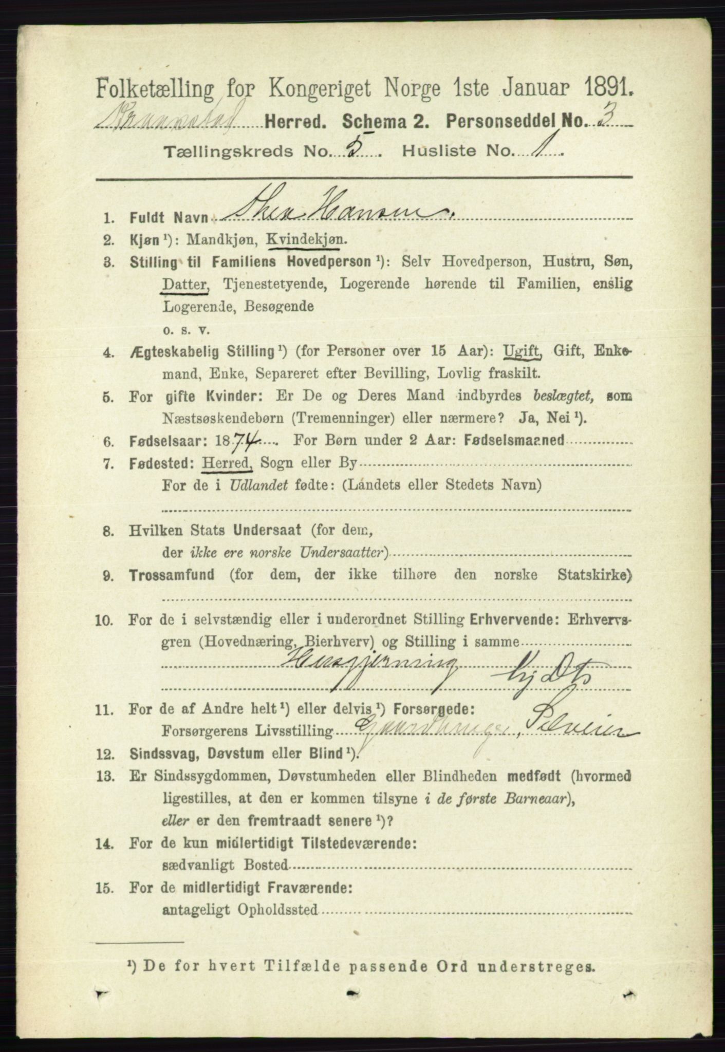 RA, 1891 census for 0212 Kråkstad, 1891, p. 2487