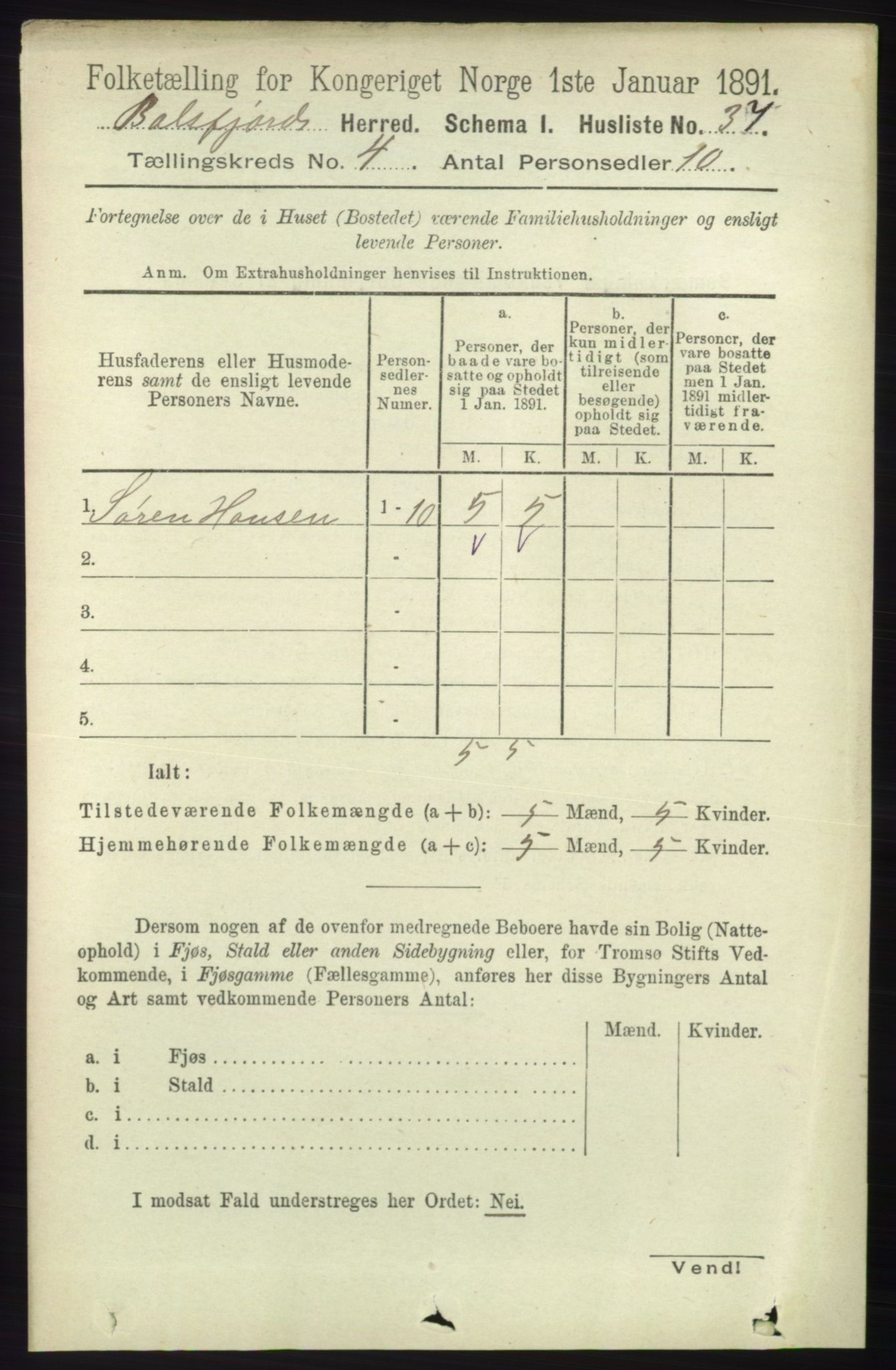 RA, 1891 census for 1933 Balsfjord, 1891, p. 1118