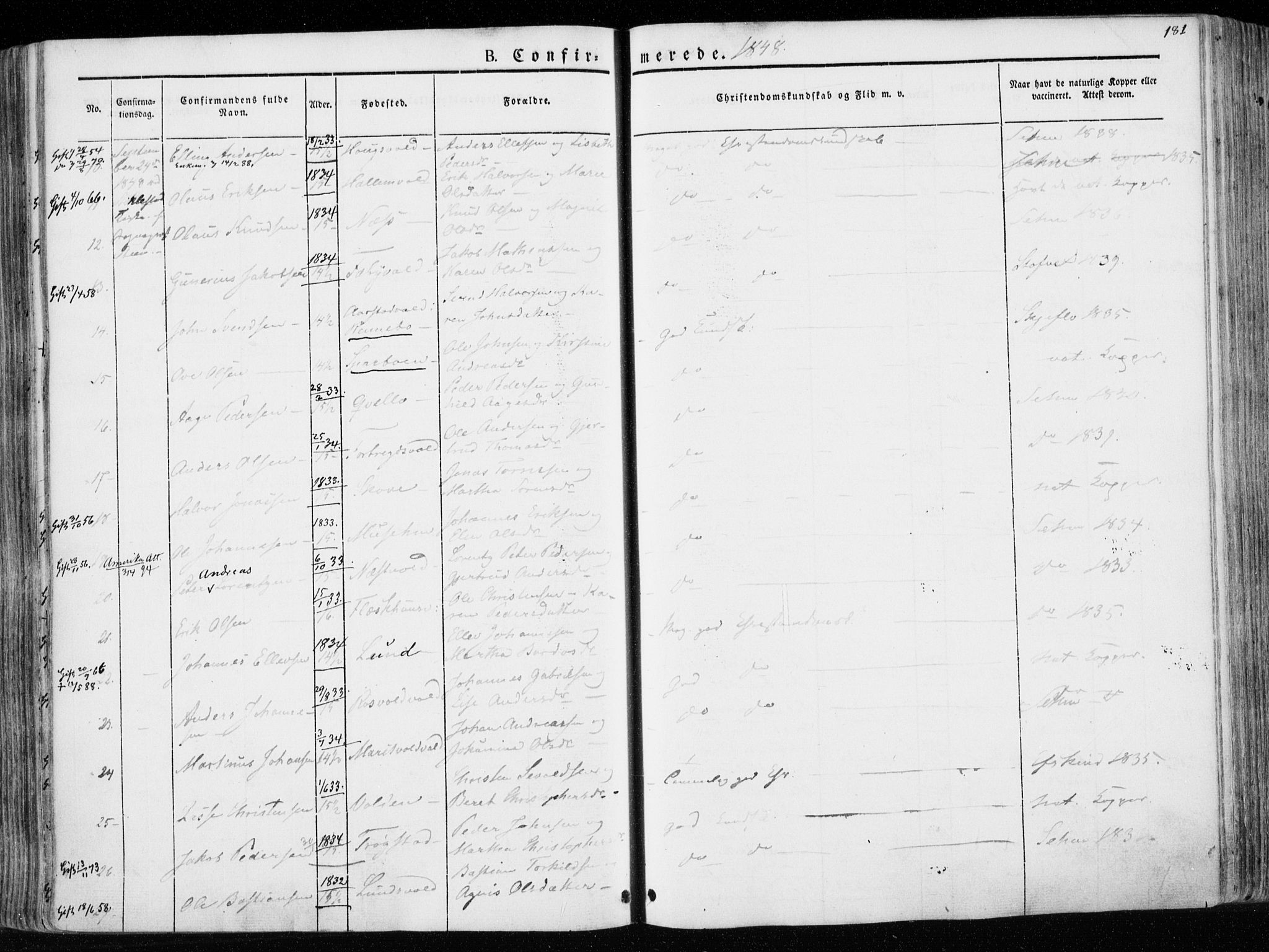 Ministerialprotokoller, klokkerbøker og fødselsregistre - Nord-Trøndelag, SAT/A-1458/723/L0239: Parish register (official) no. 723A08, 1841-1851, p. 181