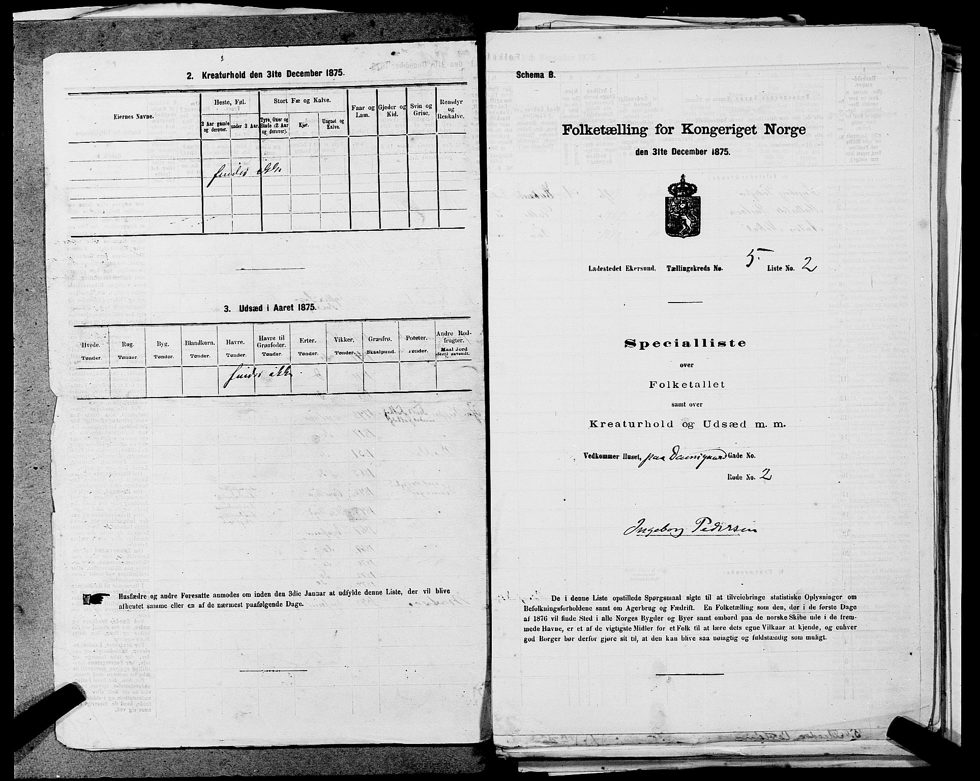 SAST, 1875 census for 1101B Eigersund parish, Egersund town, 1875, p. 434