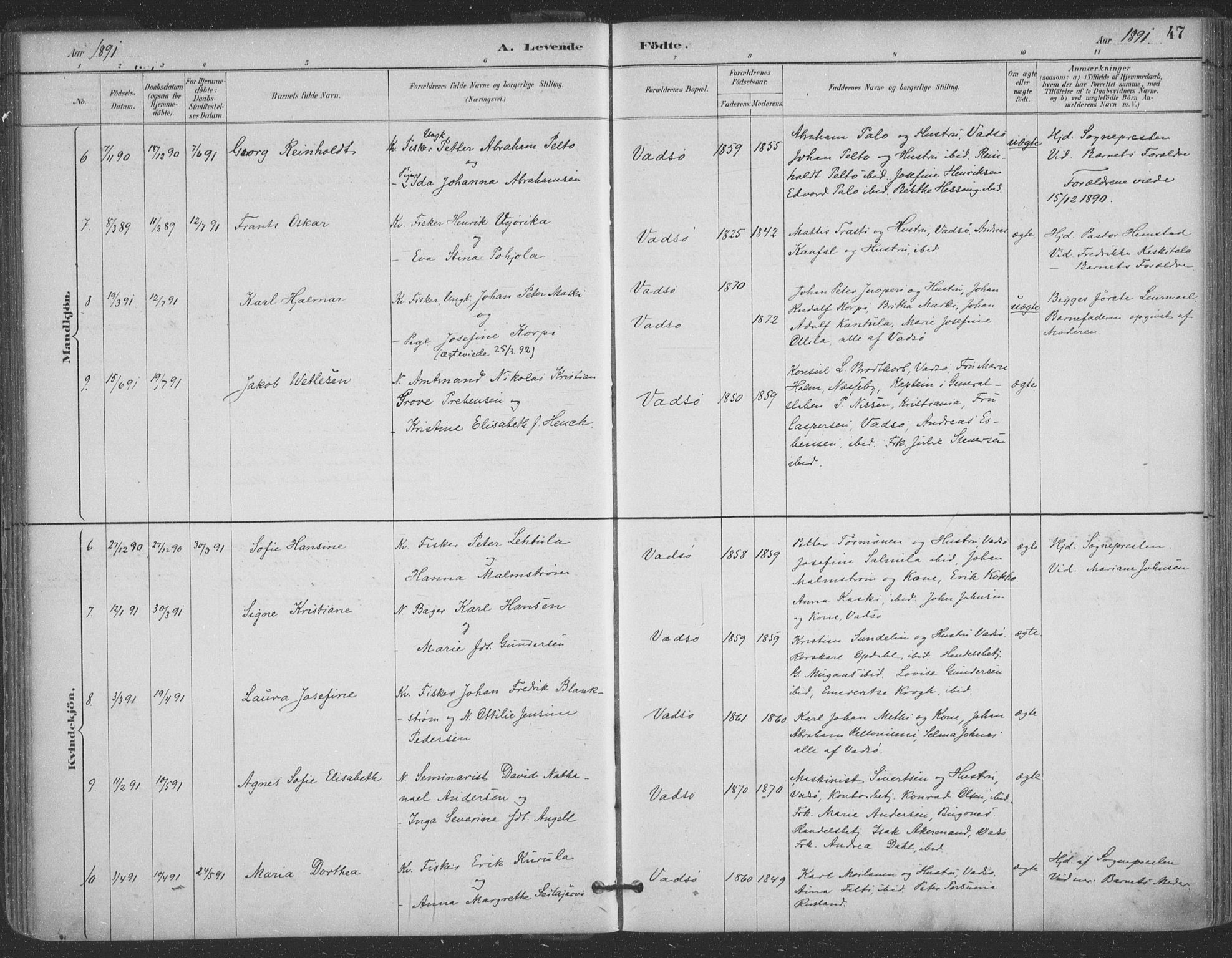 Vadsø sokneprestkontor, SATØ/S-1325/H/Ha/L0006kirke: Parish register (official) no. 6, 1885-1895, p. 47