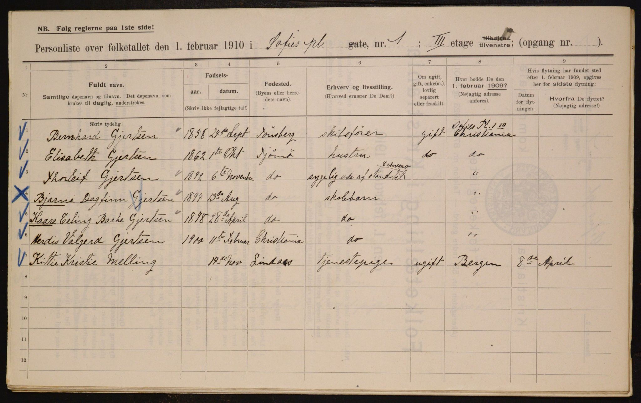 OBA, Municipal Census 1910 for Kristiania, 1910, p. 94686