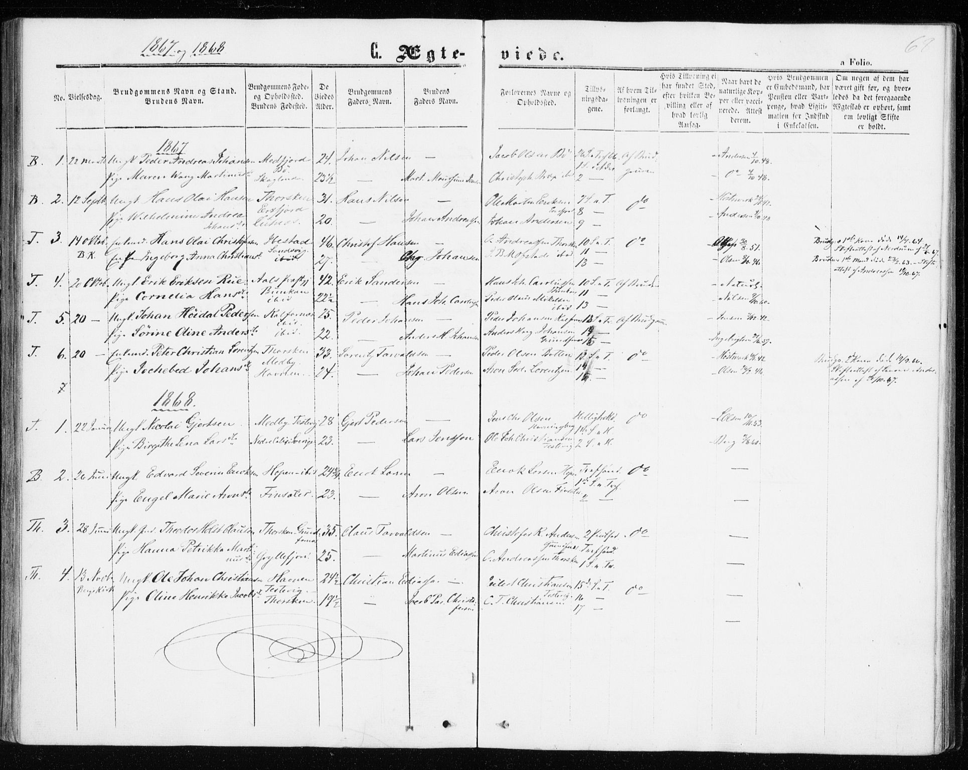 Berg sokneprestkontor, SATØ/S-1318/G/Ga/Gaa/L0002kirke: Parish register (official) no. 2, 1860-1872, p. 68