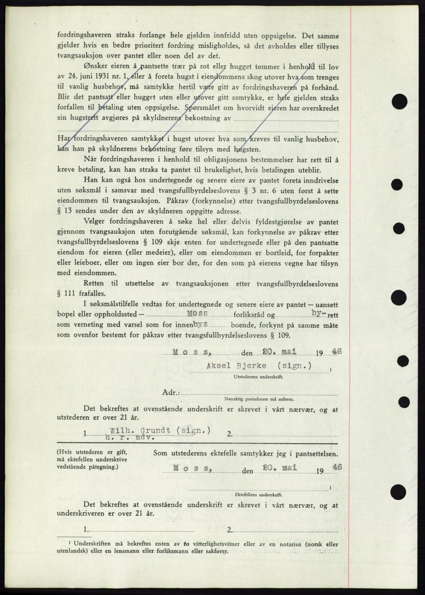 Moss sorenskriveri, SAO/A-10168: Mortgage book no. B15, 1946-1946, Diary no: : 1121/1946