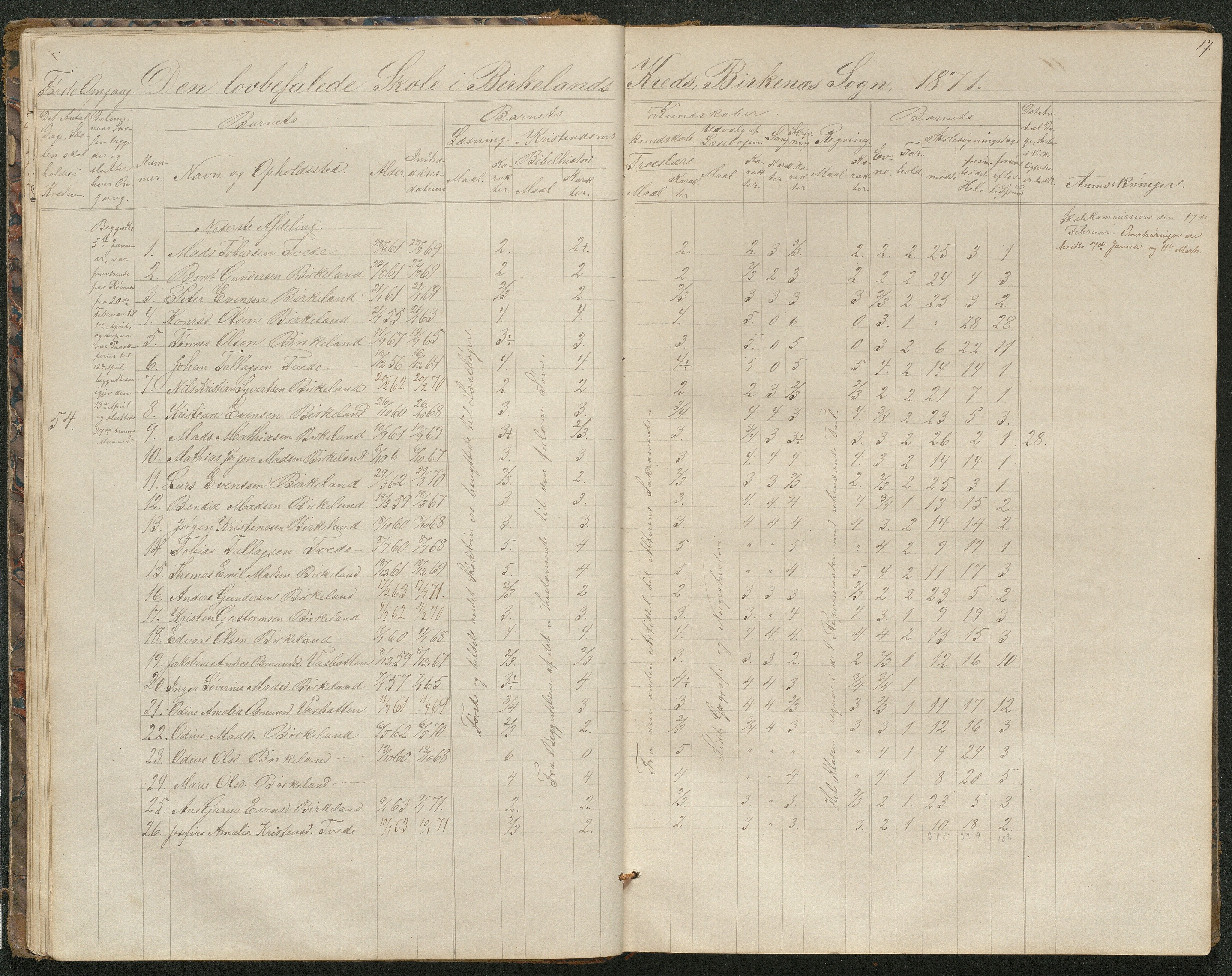 Birkenes kommune, Birkenes krets/Birkeland folkeskole frem til 1991, AAKS/KA0928-550a_91/F02/L0001: Skoleprotokoll, 1862-1896, p. 17