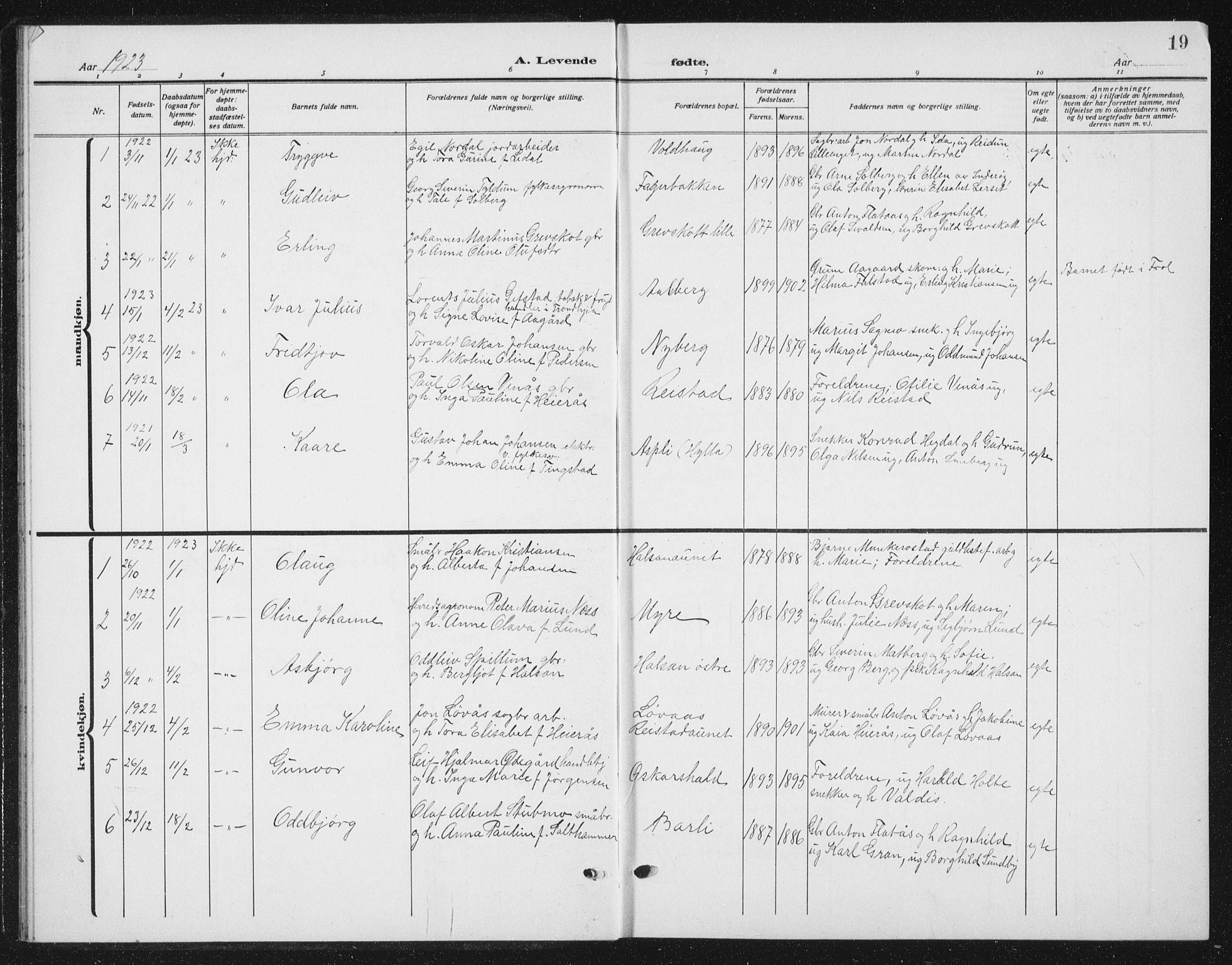 Ministerialprotokoller, klokkerbøker og fødselsregistre - Nord-Trøndelag, SAT/A-1458/721/L0209: Parish register (copy) no. 721C02, 1918-1940, p. 19