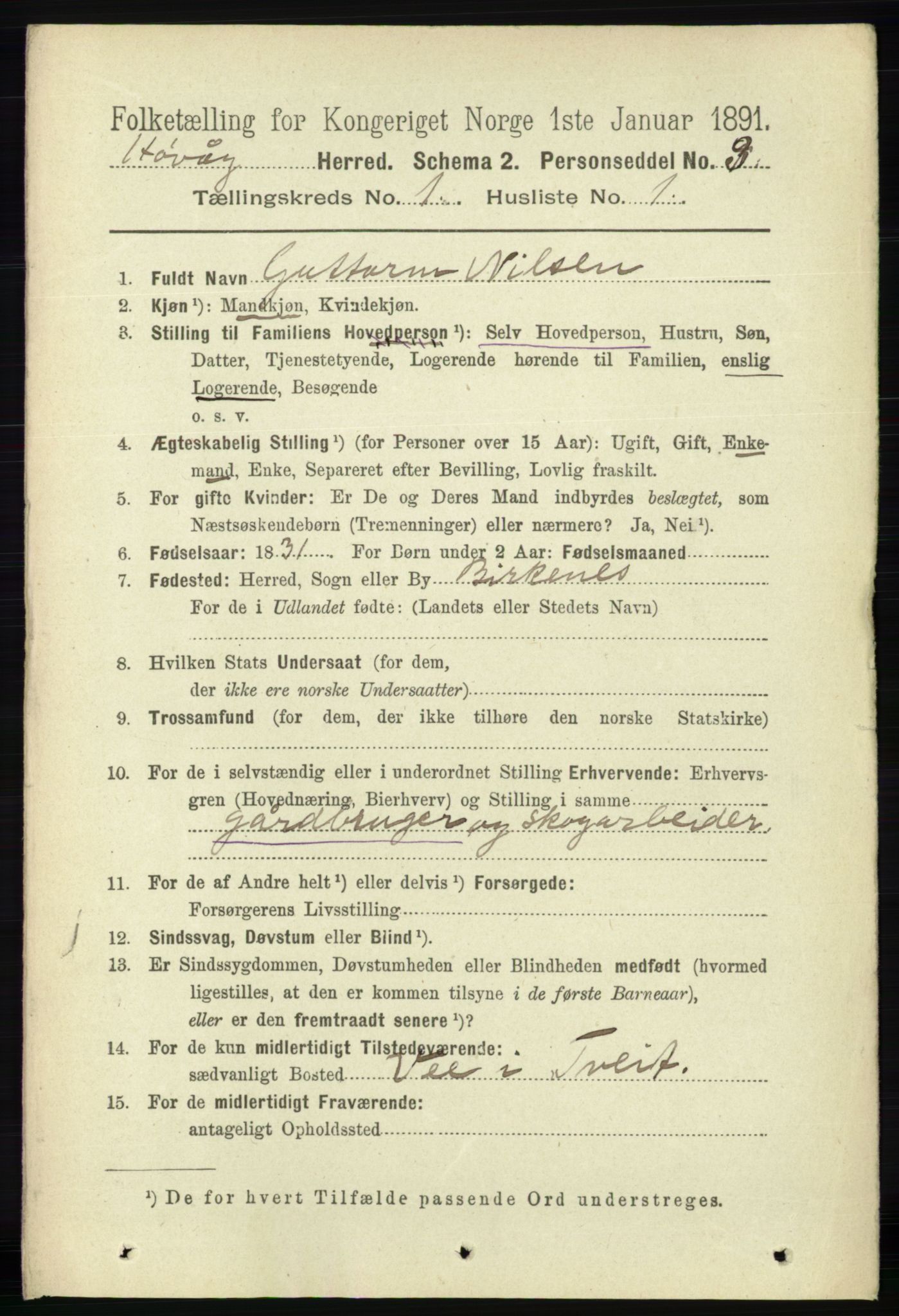 RA, 1891 census for 0927 Høvåg, 1891, p. 93