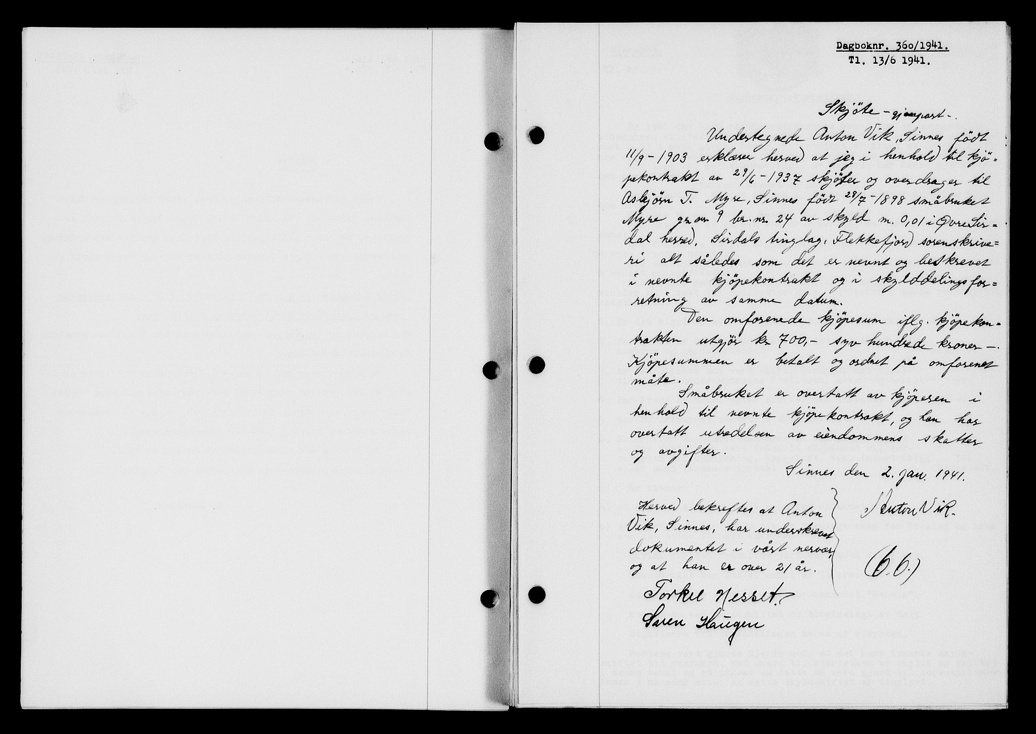 Flekkefjord sorenskriveri, SAK/1221-0001/G/Gb/Gba/L0057: Mortgage book no. A-5, 1941-1942, Diary no: : 360/1941