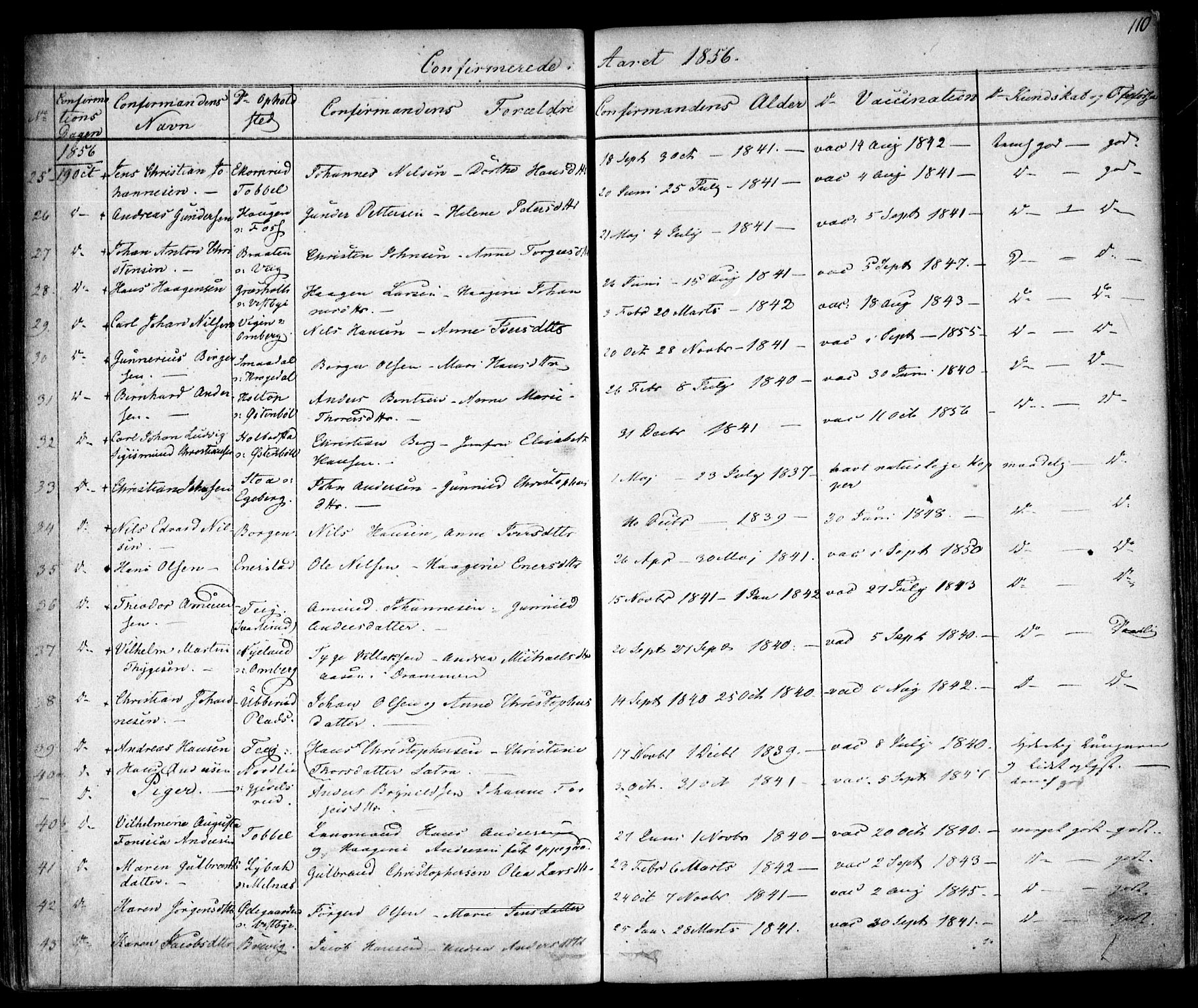 Enebakk prestekontor Kirkebøker, AV/SAO-A-10171c/F/Fa/L0010: Parish register (official) no. I 10, 1829-1876, p. 110