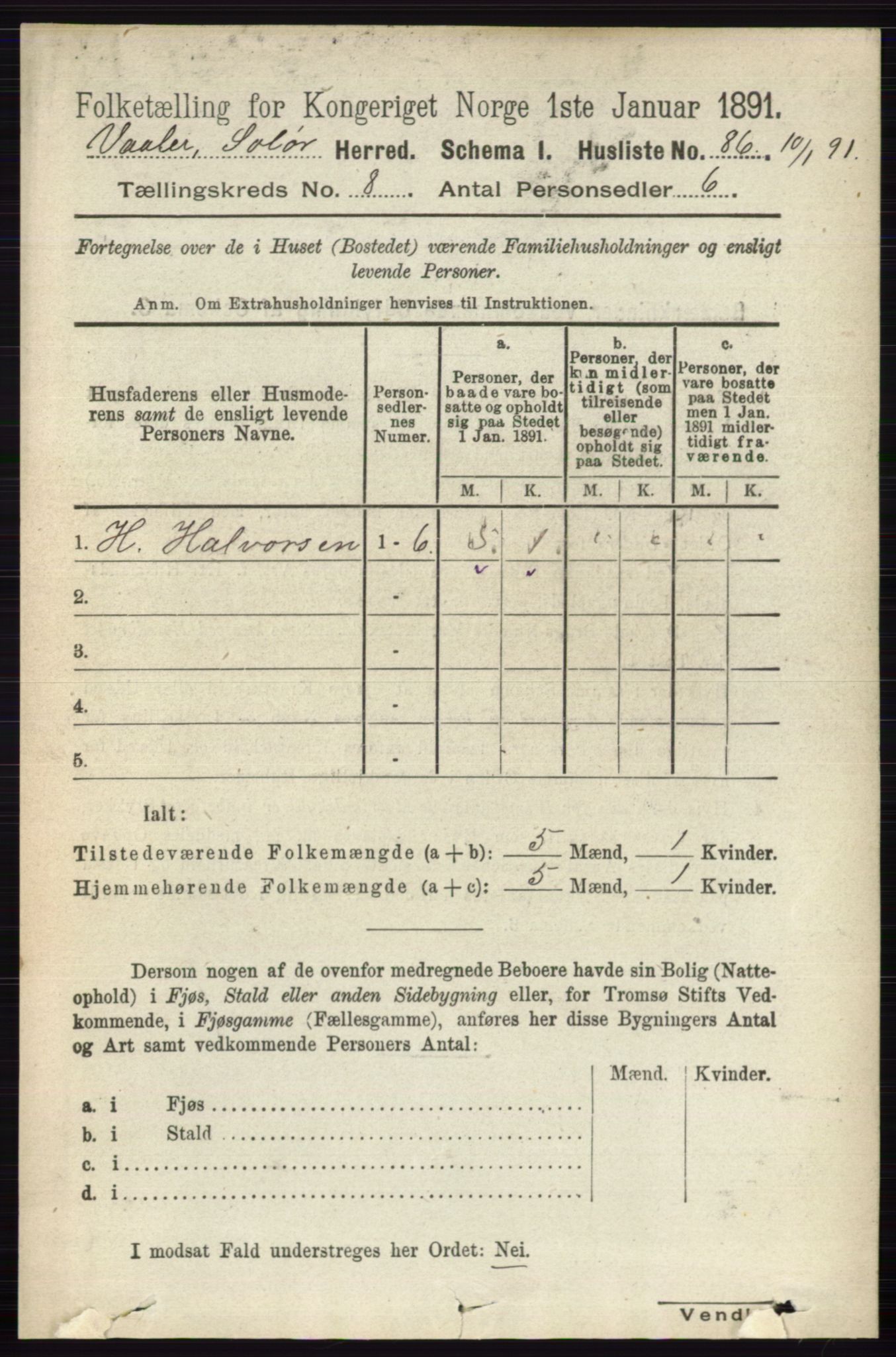 RA, 1891 census for 0426 Våler, 1891, p. 3349