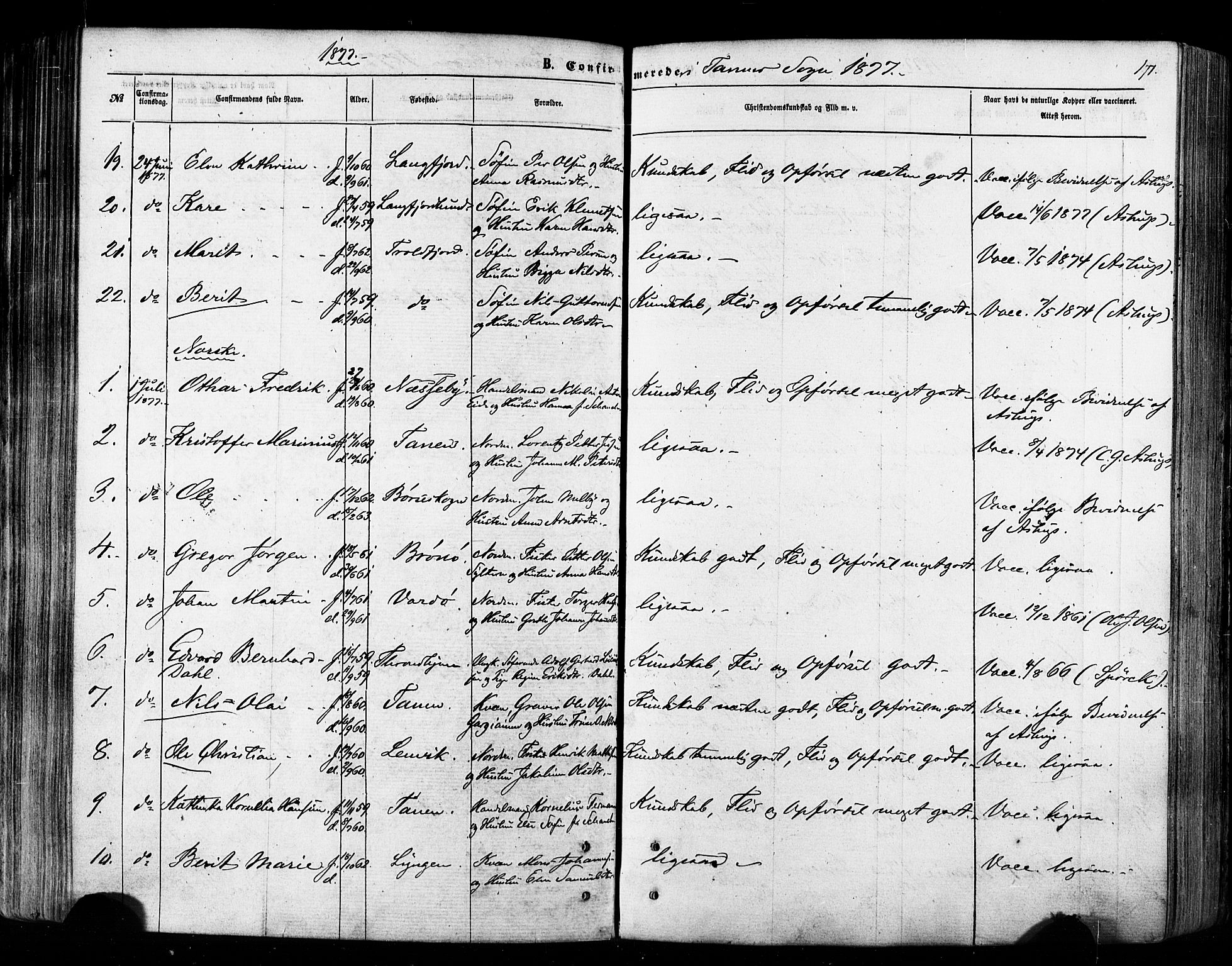 Tana sokneprestkontor, AV/SATØ-S-1334/H/Ha/L0002kirke: Parish register (official) no. 2 /1, 1861-1877, p. 171