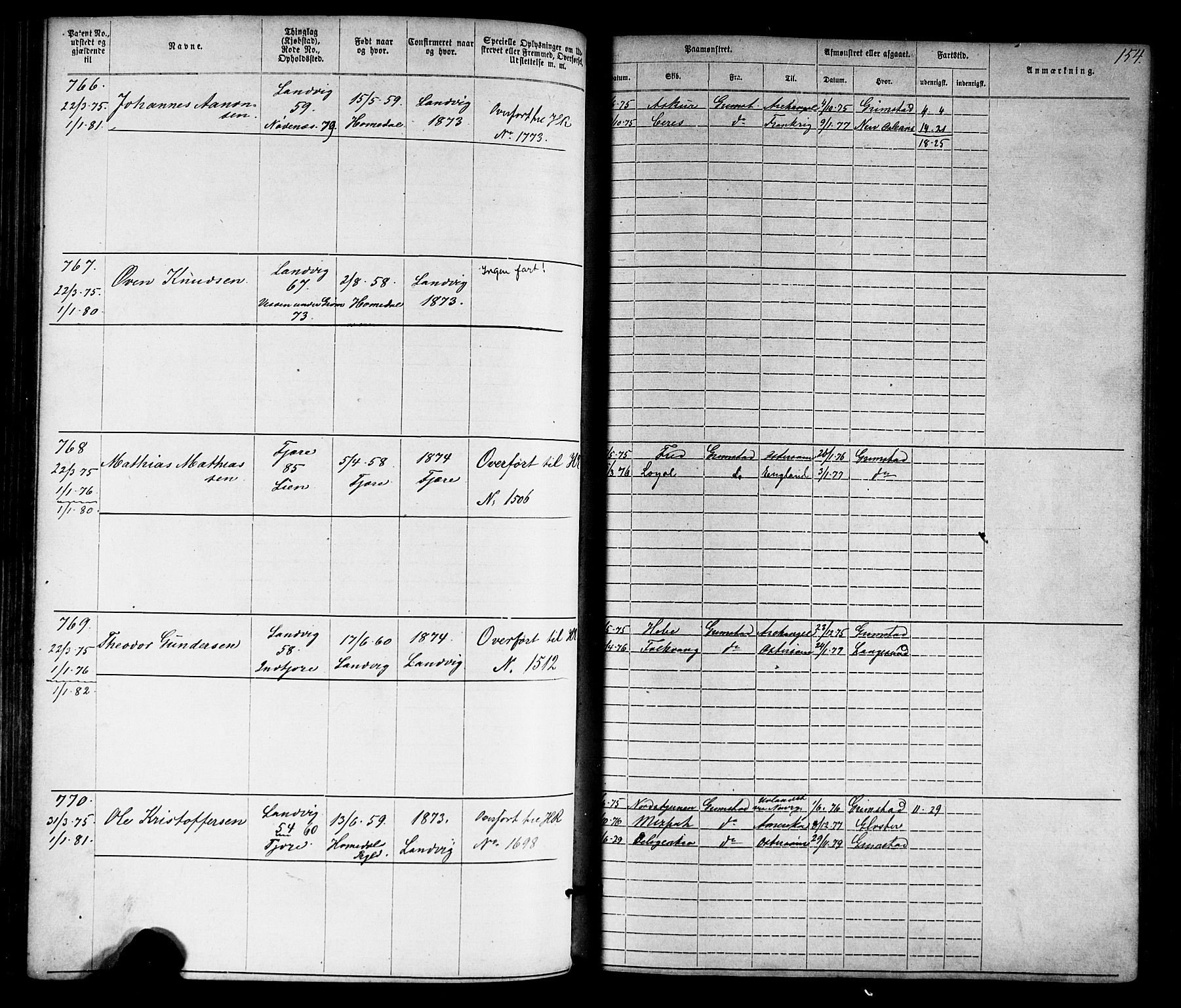 Grimstad mønstringskrets, SAK/2031-0013/F/Fa/L0005: Annotasjonsrulle nr 1-1910 med register, V-18, 1870-1892, p. 181