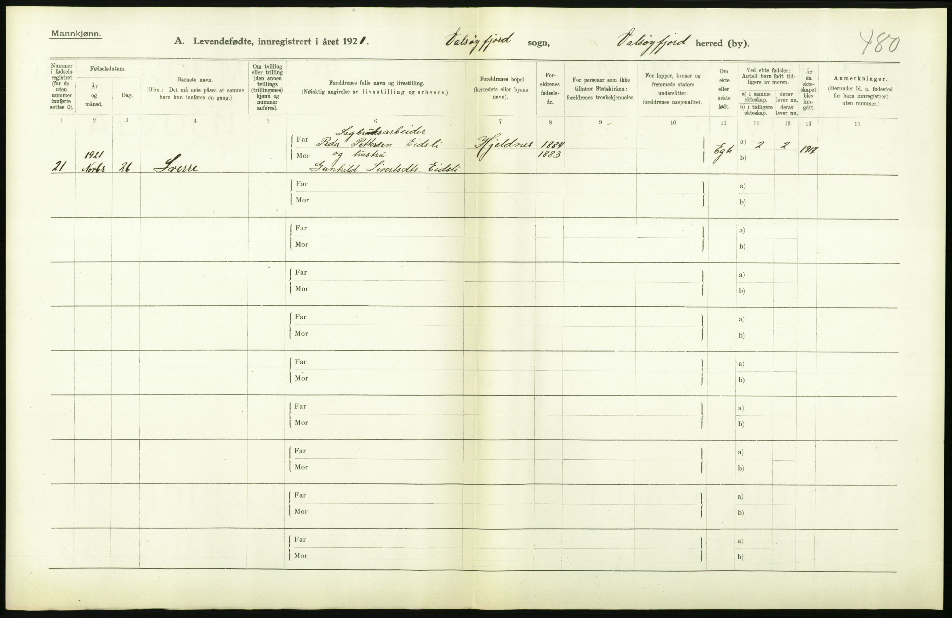 Statistisk sentralbyrå, Sosiodemografiske emner, Befolkning, AV/RA-S-2228/D/Df/Dfc/Dfca/L0040: Møre fylke: Levendefødte menn og kvinner. Bygder., 1921, p. 622