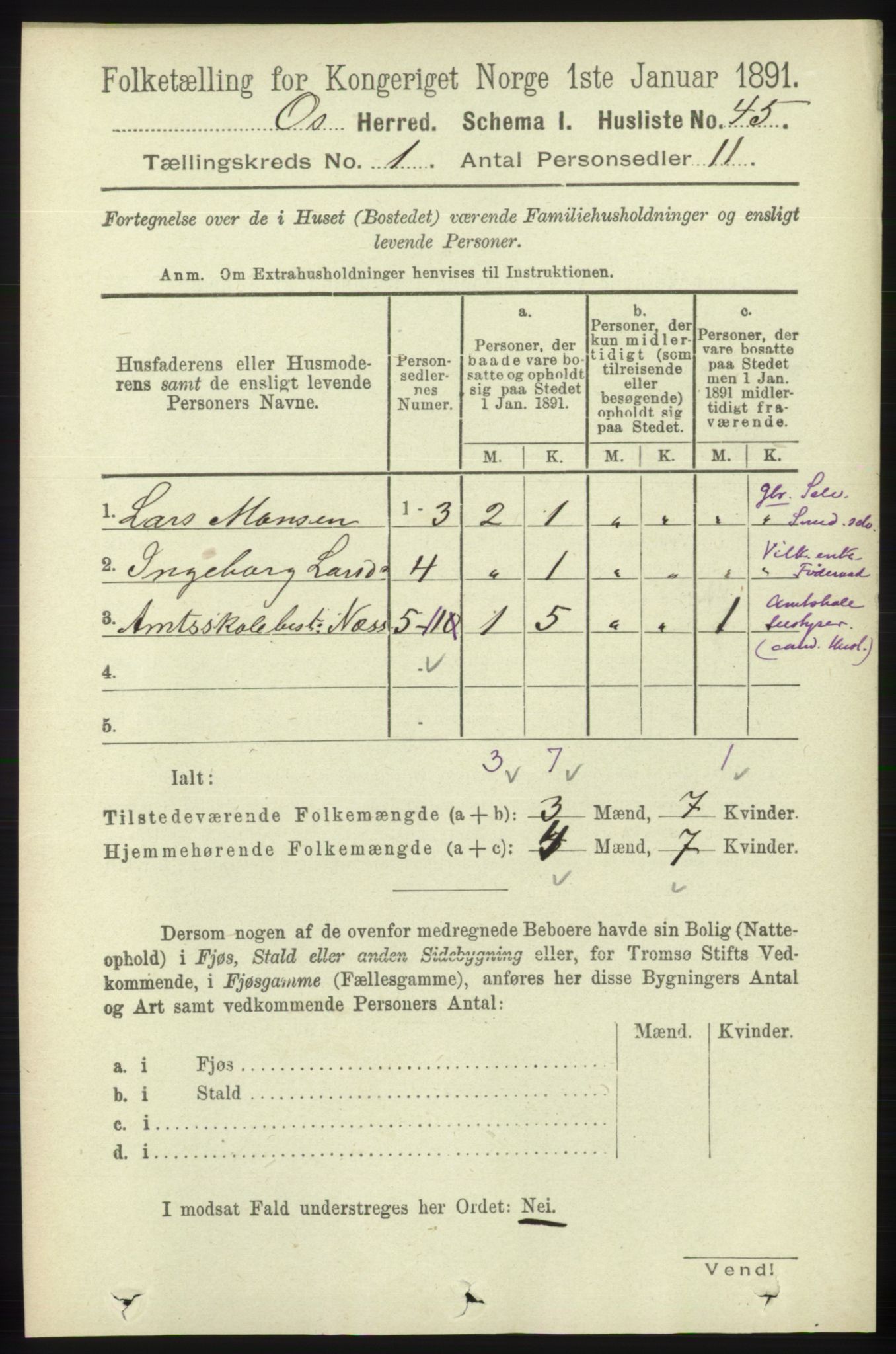 RA, 1891 census for 1243 Os, 1891, p. 80