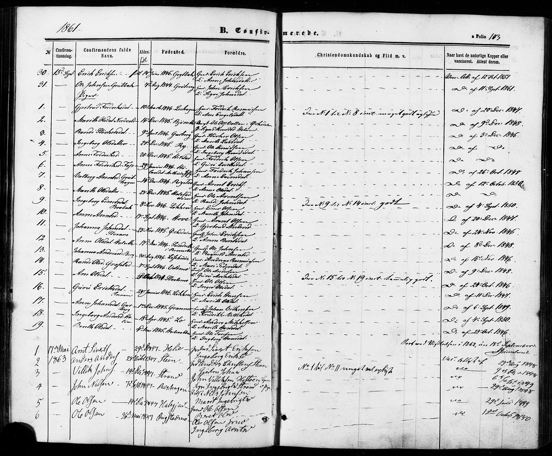 Ministerialprotokoller, klokkerbøker og fødselsregistre - Sør-Trøndelag, SAT/A-1456/672/L0856: Parish register (official) no. 672A08, 1861-1881, p. 103