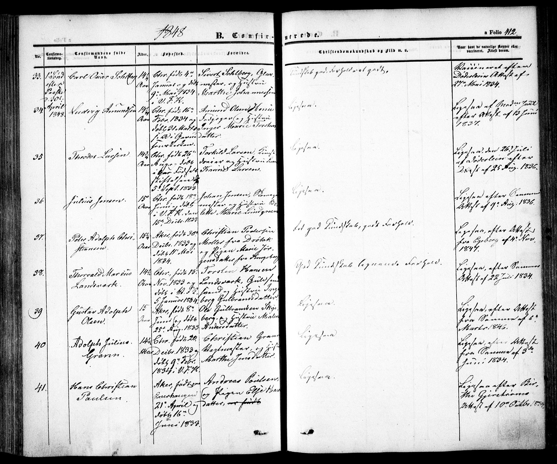 Oslo domkirke Kirkebøker, SAO/A-10752/F/Fa/L0013: Parish register (official) no. 13, 1844-1864, p. 412
