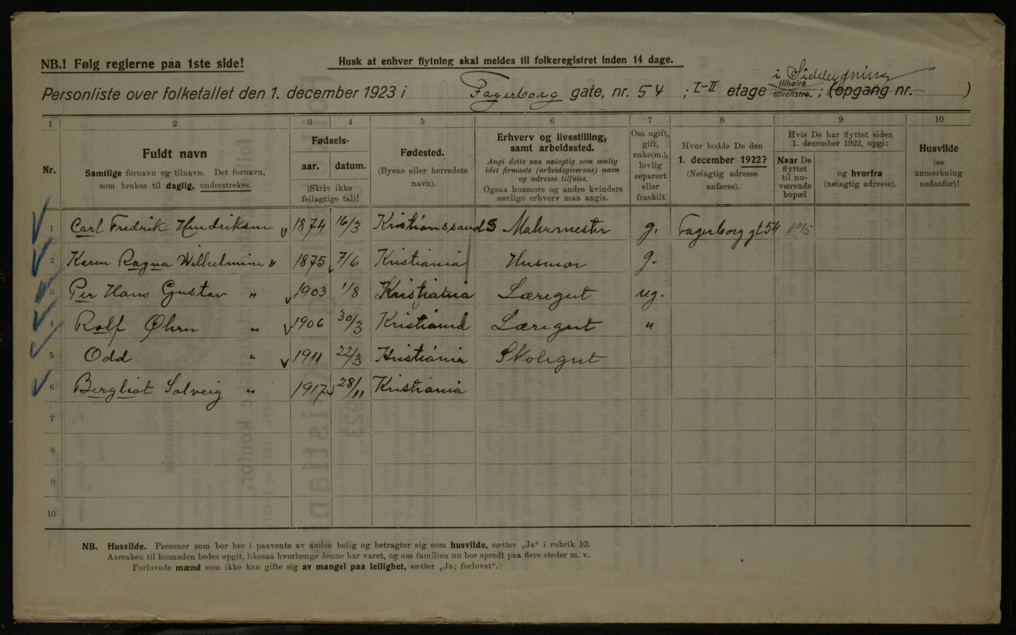 OBA, Municipal Census 1923 for Kristiania, 1923, p. 26057