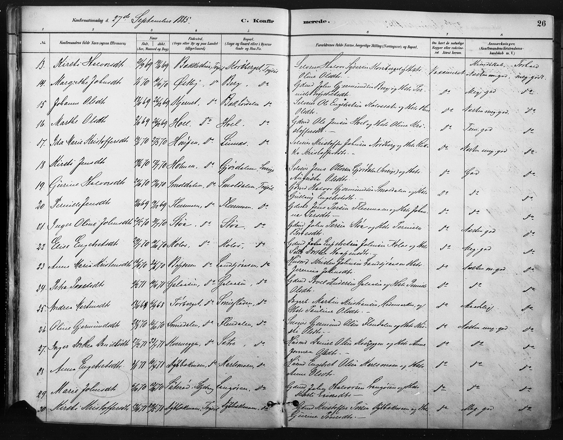 Trysil prestekontor, AV/SAH-PREST-046/H/Ha/Haa/L0009: Parish register (official) no. 9, 1881-1897, p. 26