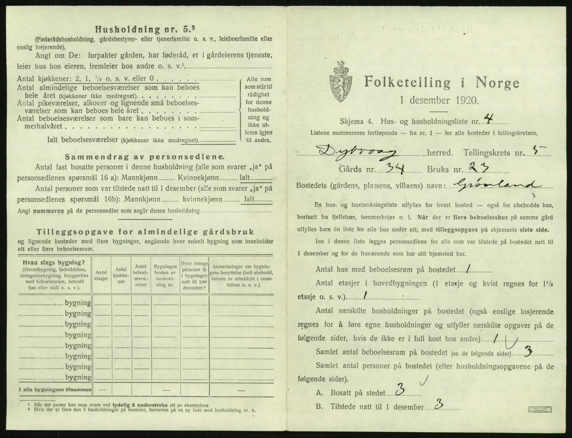 SAK, 1920 census for Dypvåg, 1920, p. 779