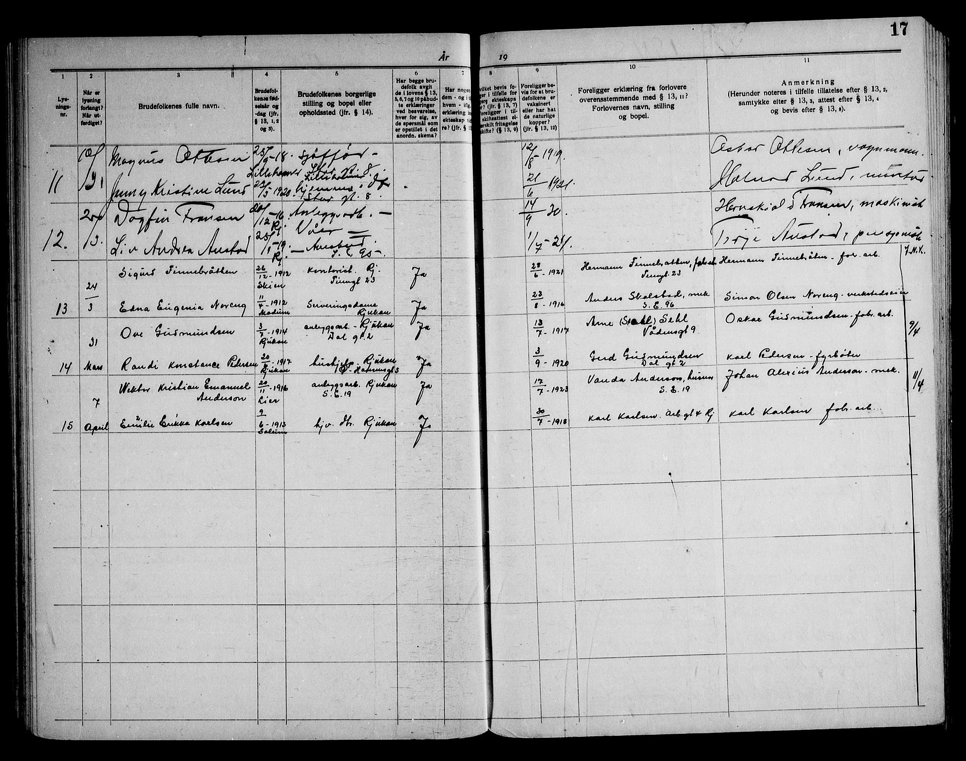 Rjukan kirkebøker, SAKO/A-294/H/Ha/L0001: Banns register no. 1, 1939-1959, p. 17
