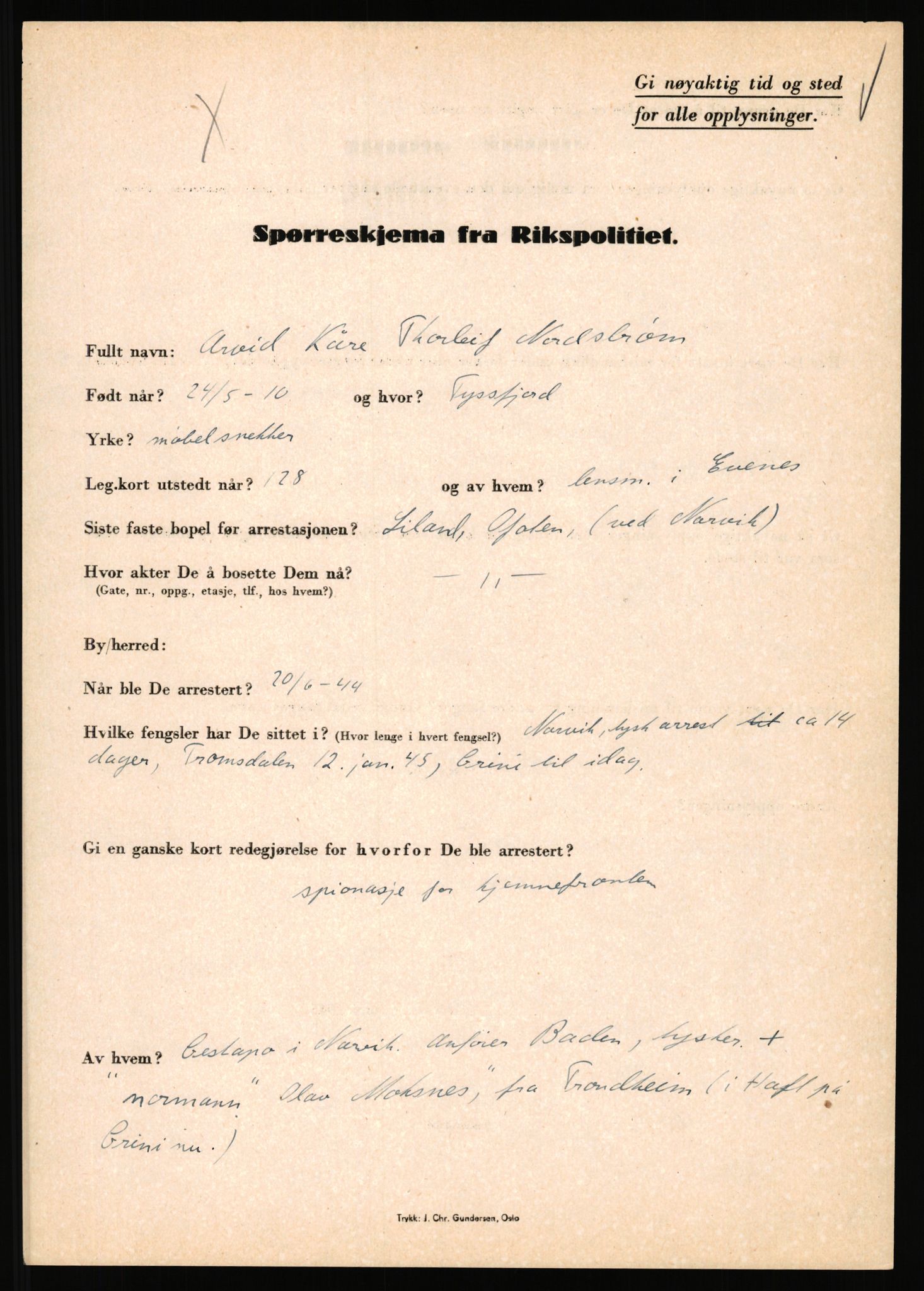 Rikspolitisjefen, AV/RA-S-1560/L/L0012: Mogensen, Øivind - Noraas, Lars, 1940-1945, p. 1066