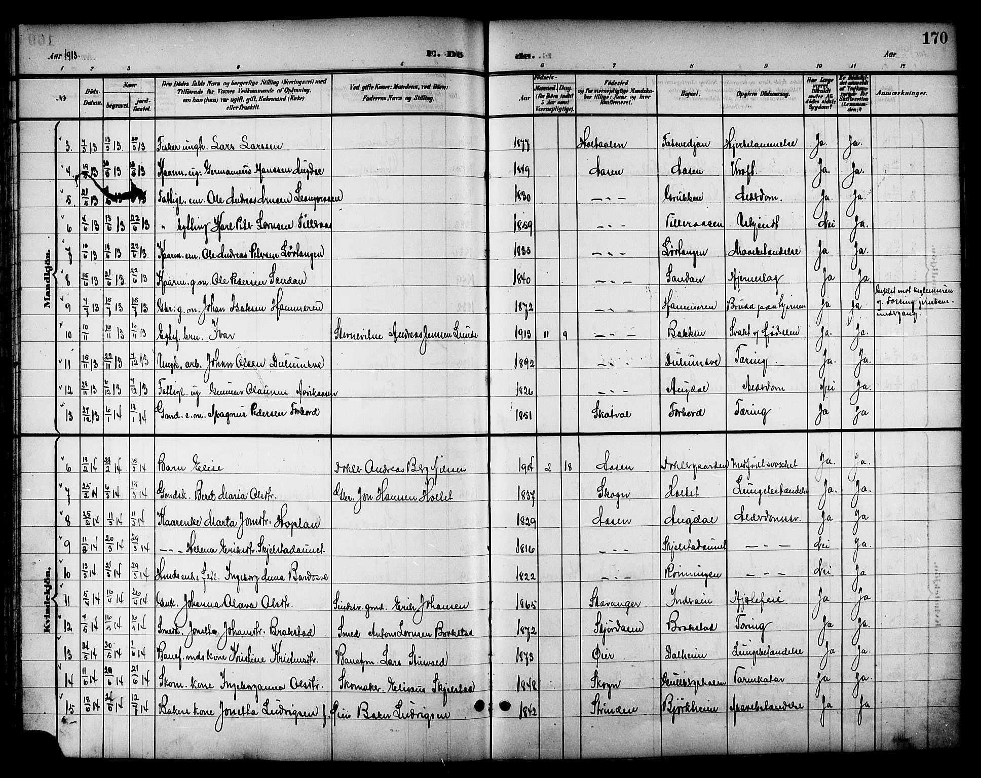 Ministerialprotokoller, klokkerbøker og fødselsregistre - Nord-Trøndelag, SAT/A-1458/714/L0135: Parish register (copy) no. 714C04, 1899-1918, p. 170