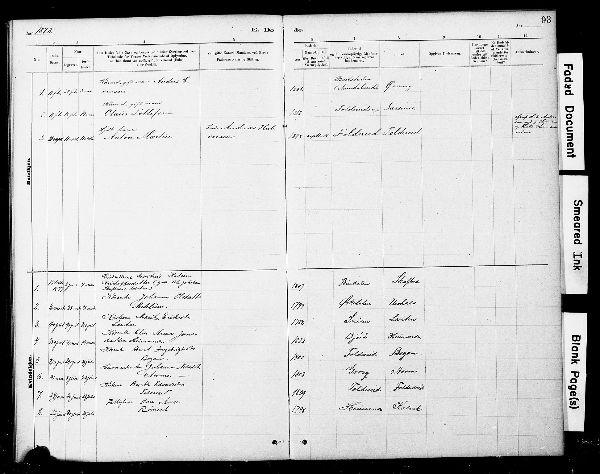 Ministerialprotokoller, klokkerbøker og fødselsregistre - Nord-Trøndelag, SAT/A-1458/783/L0661: Parish register (copy) no. 783C01, 1878-1893, p. 93