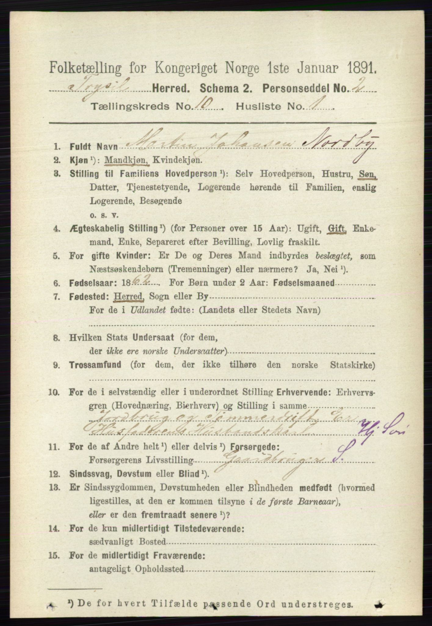 RA, 1891 census for 0428 Trysil, 1891, p. 4854